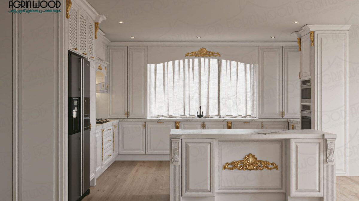 کابینت آشپزخانه سفید طلایی