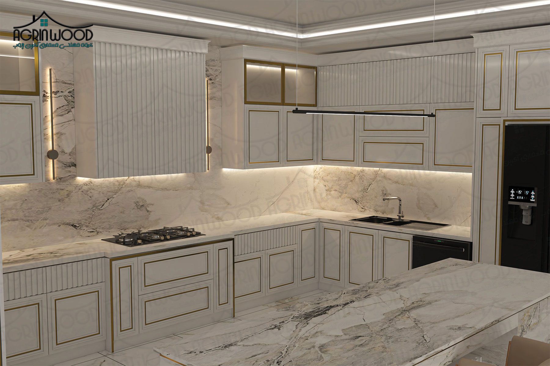 کابینت آشپزخانه سفید طلایی