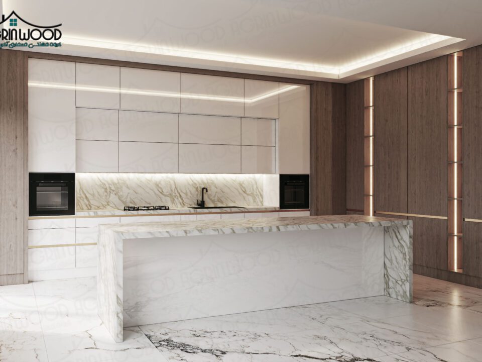 کابینت مدرن سفید و چوب