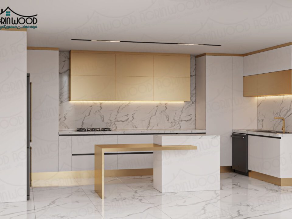 کابینت مدرن سفید طلایی
