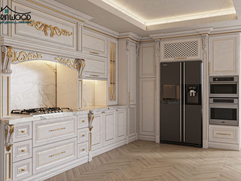 بهترین کابینت سفید طلایی