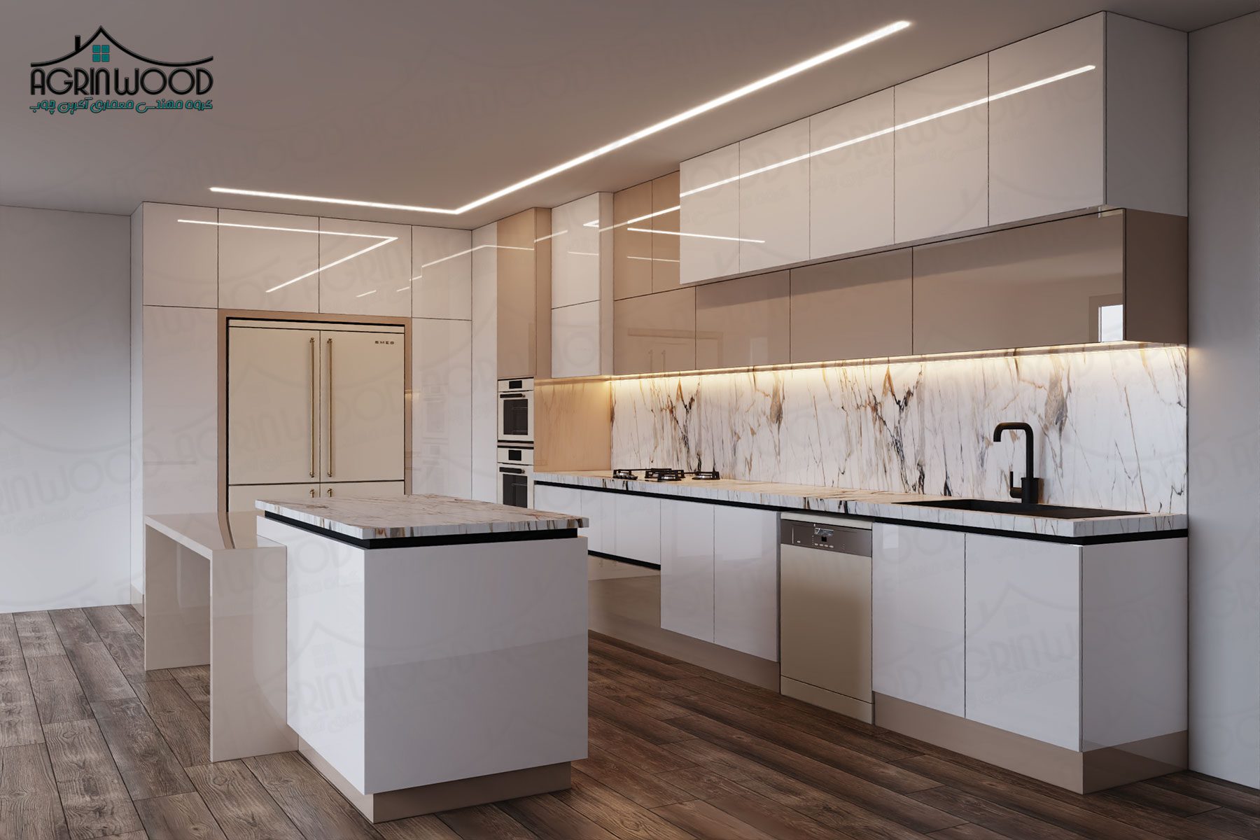 کابینت مدرن سفید نسکافه ای