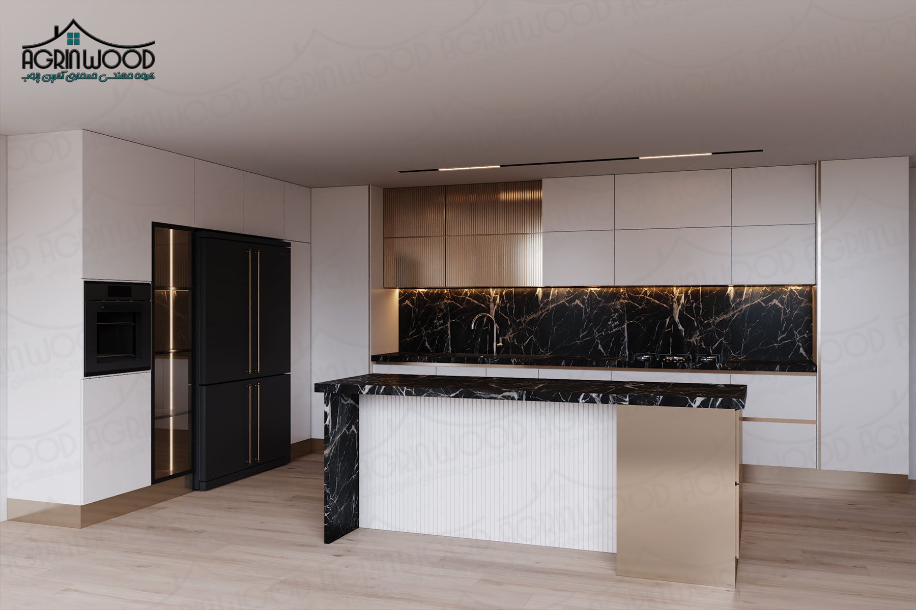کابینت مینیمال سفید طلایی