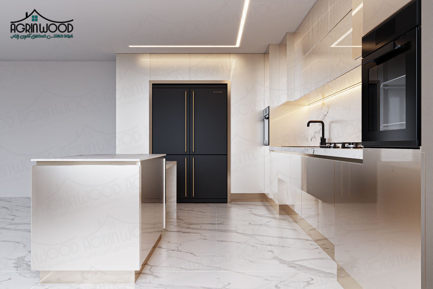 کابینت مینیمال سفید طلایی