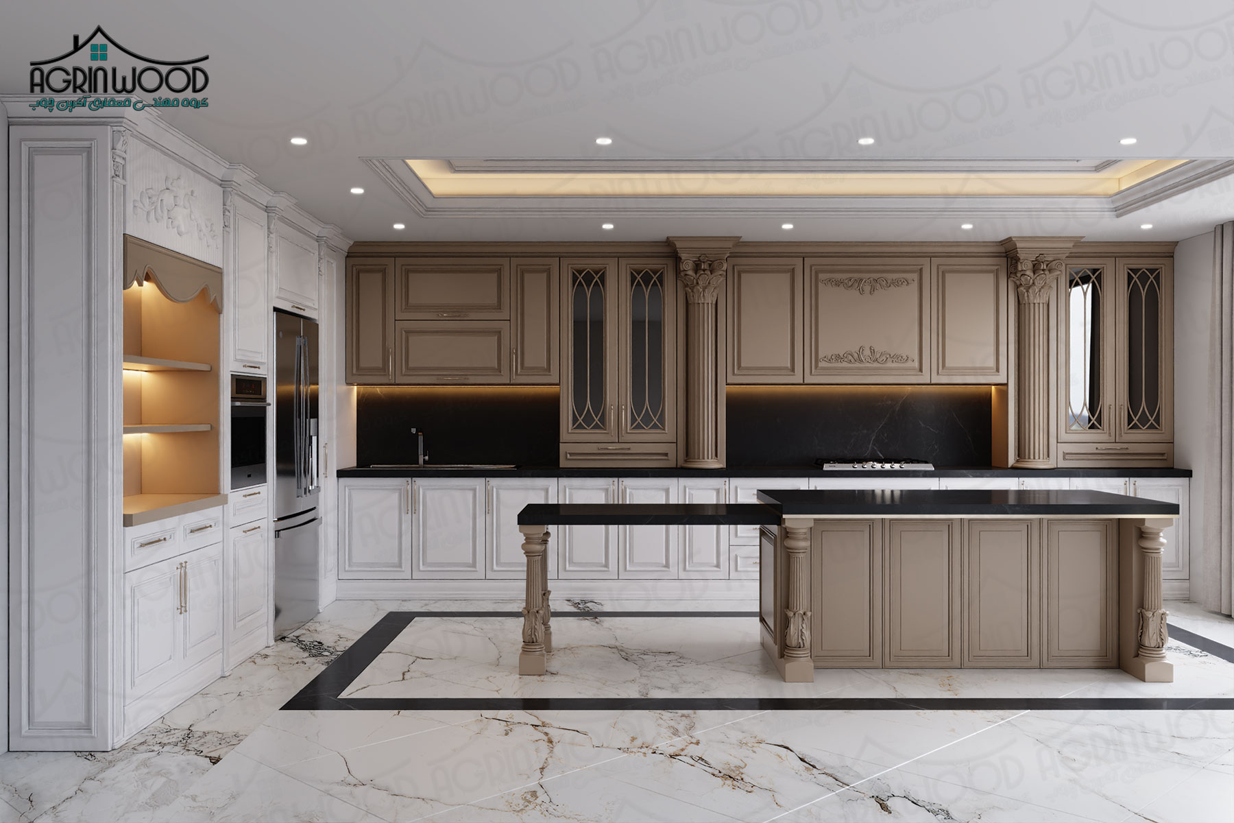 کابینت کلاسیک سفید نسکافه ای