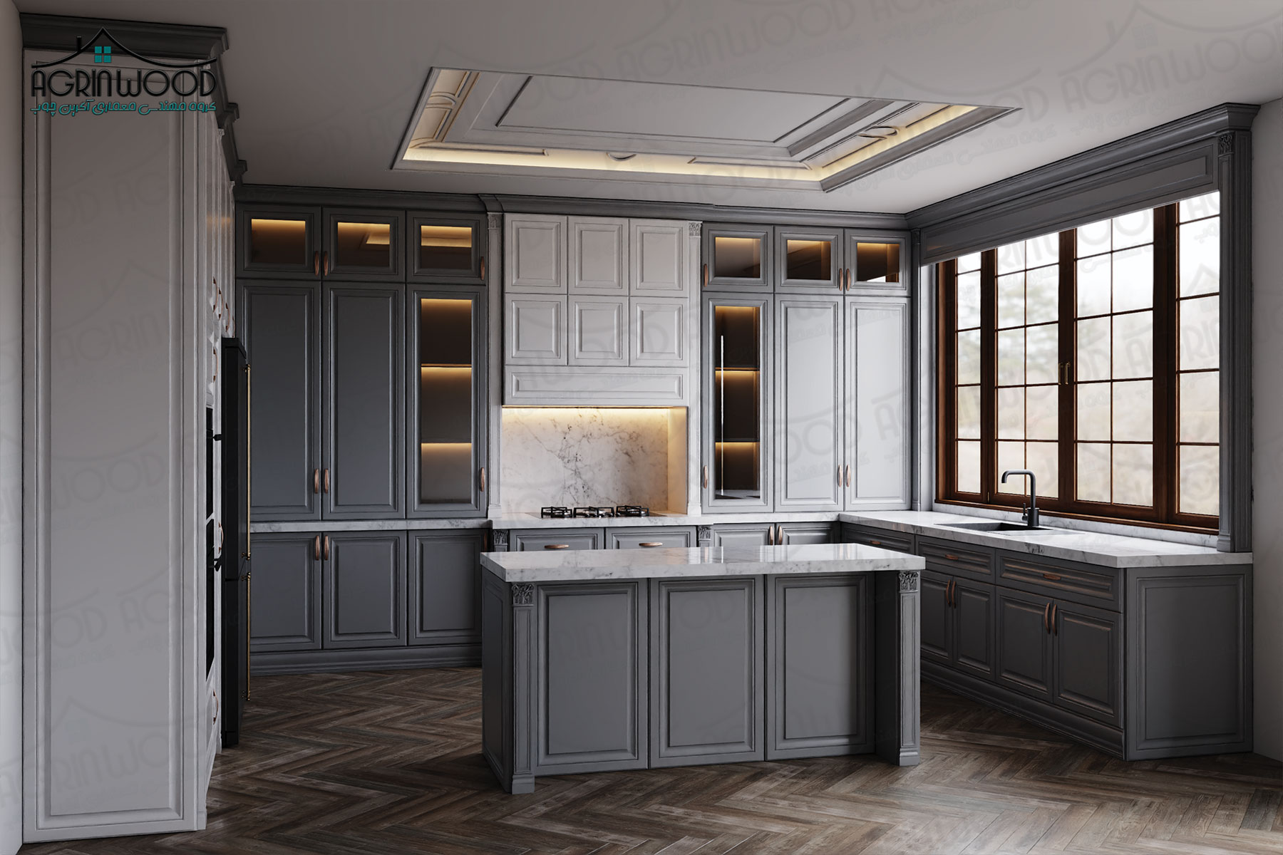 ویژگی کابینت کلاسیک دو رنگ