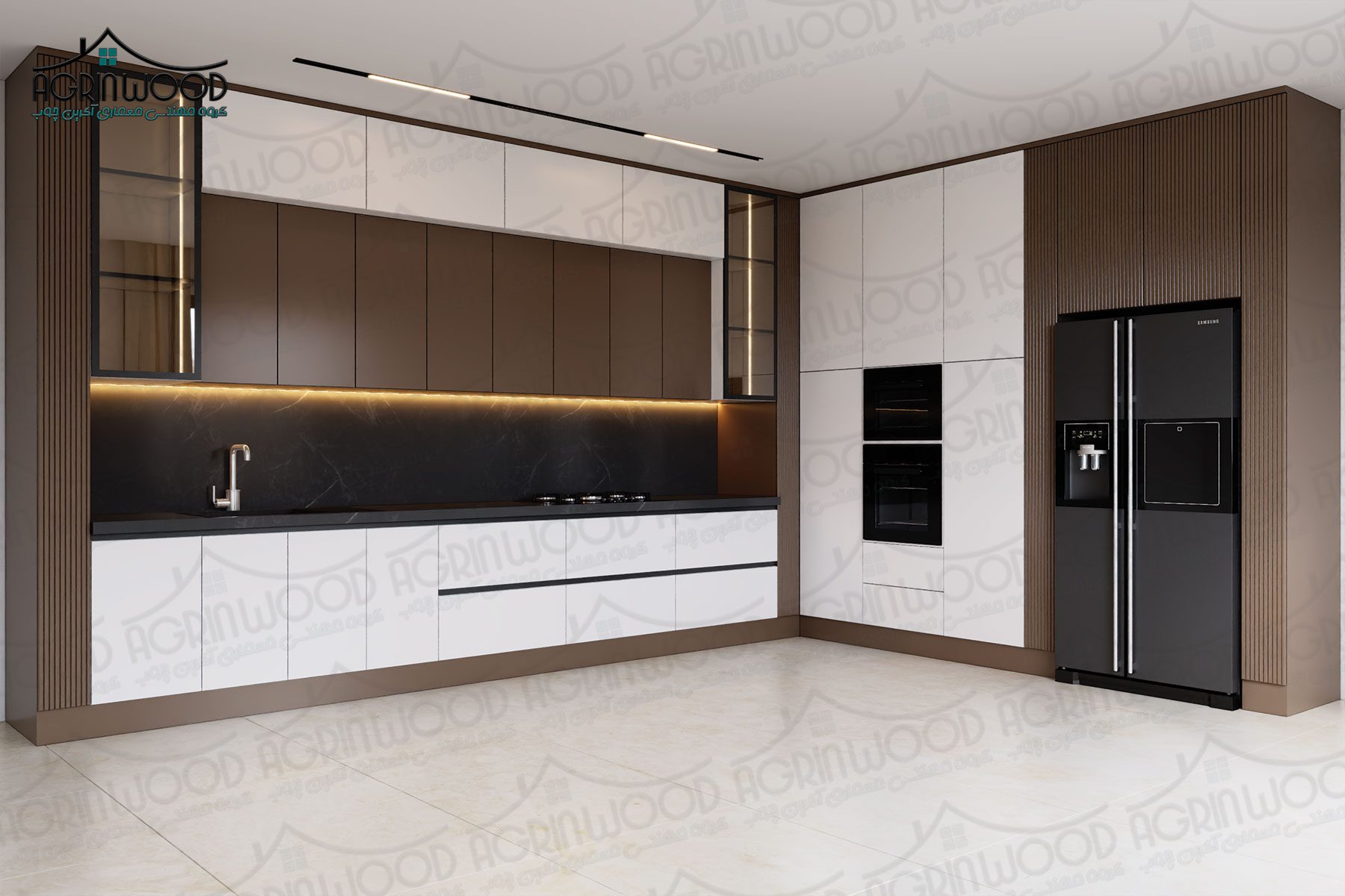 کابینت مینیمال سفید قهوهای کابینت مینیمال سفید قهوهای