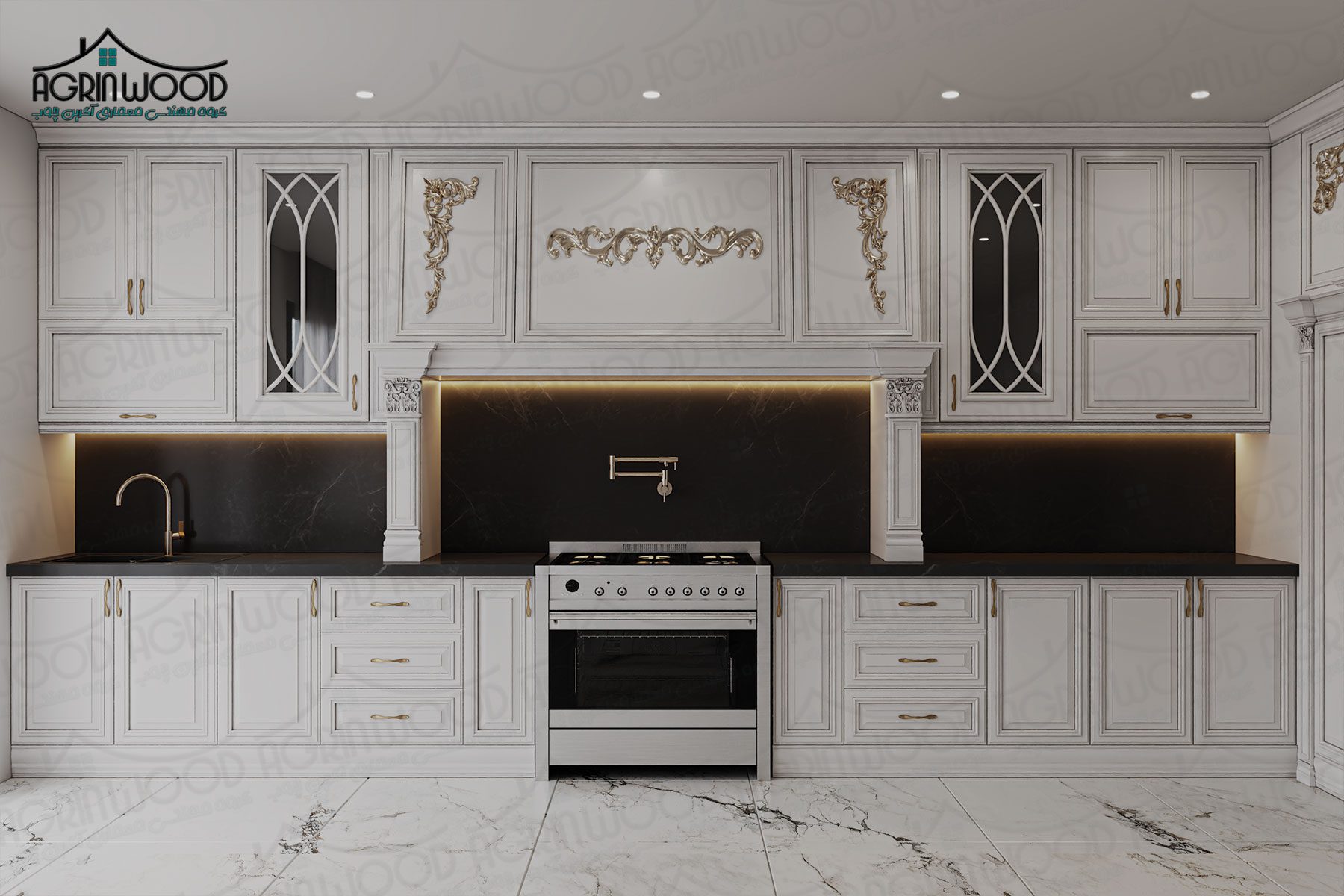 رنگ کابینت جدید سفید طلایی