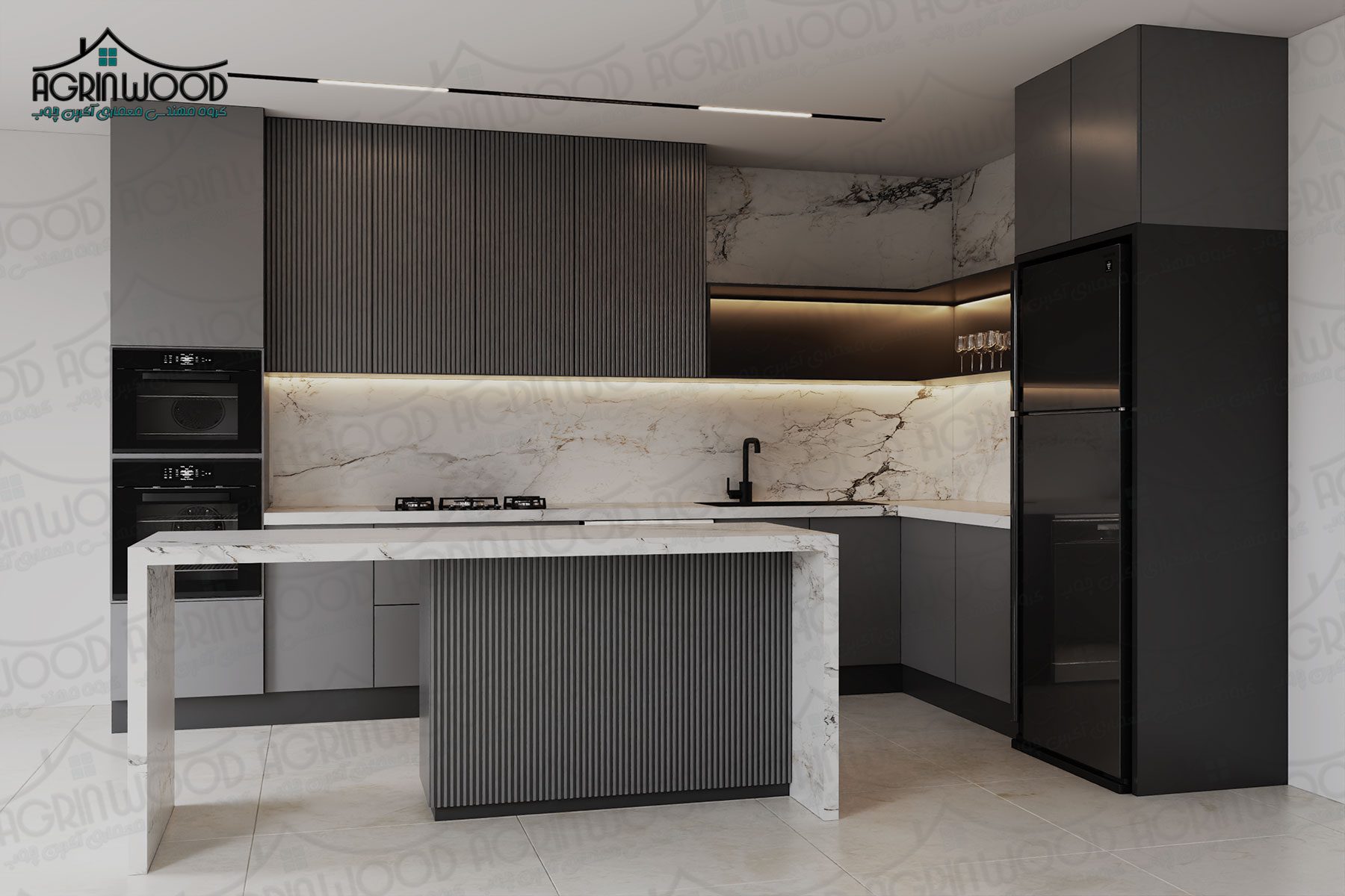مدل کابینت ام دی اف سفید طوسی