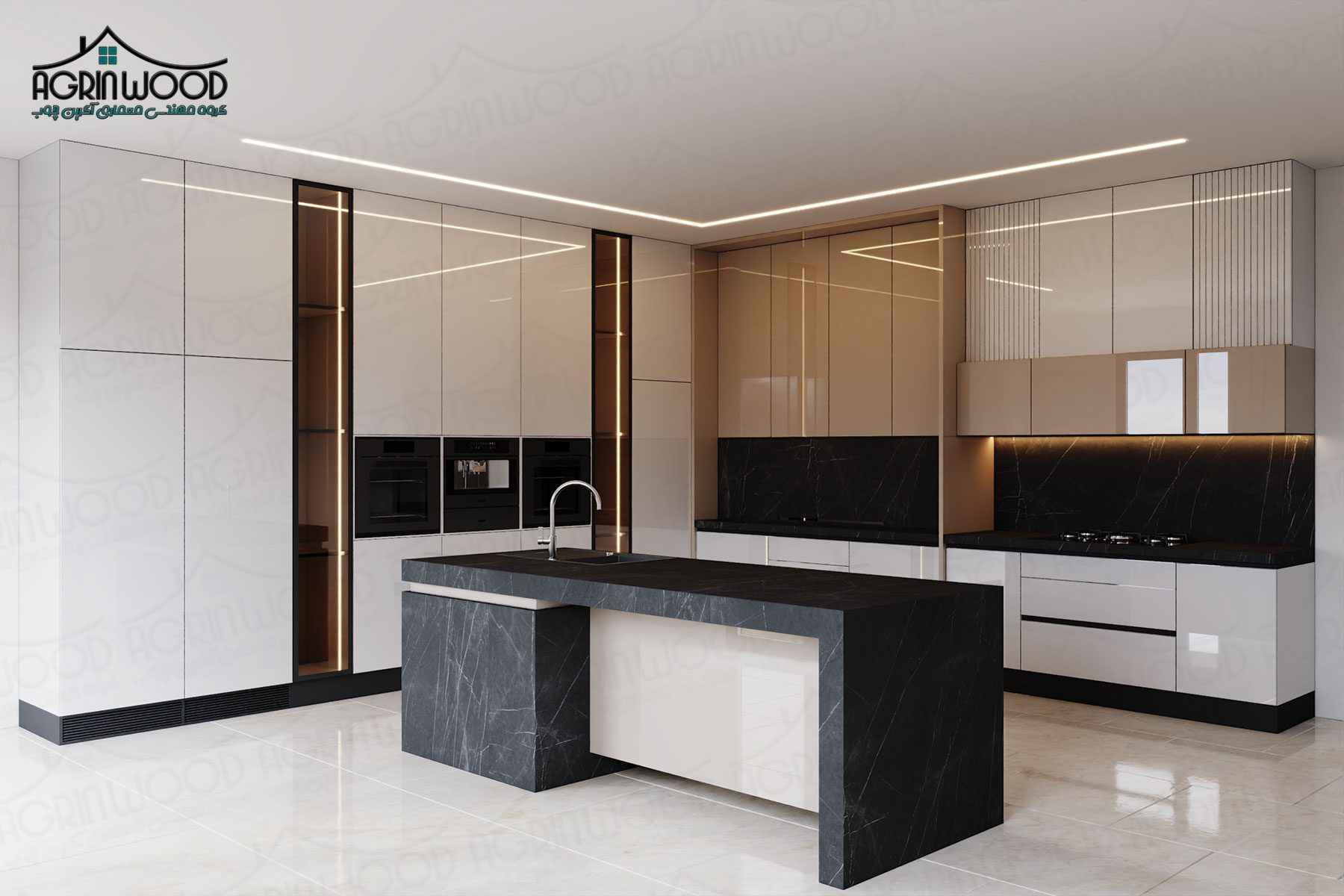 طرح کابینت های گلاس سفید کرم