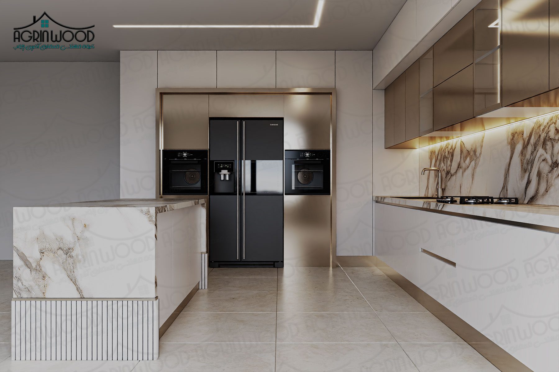 مدل کابینت آشپزخانه دو رنگ