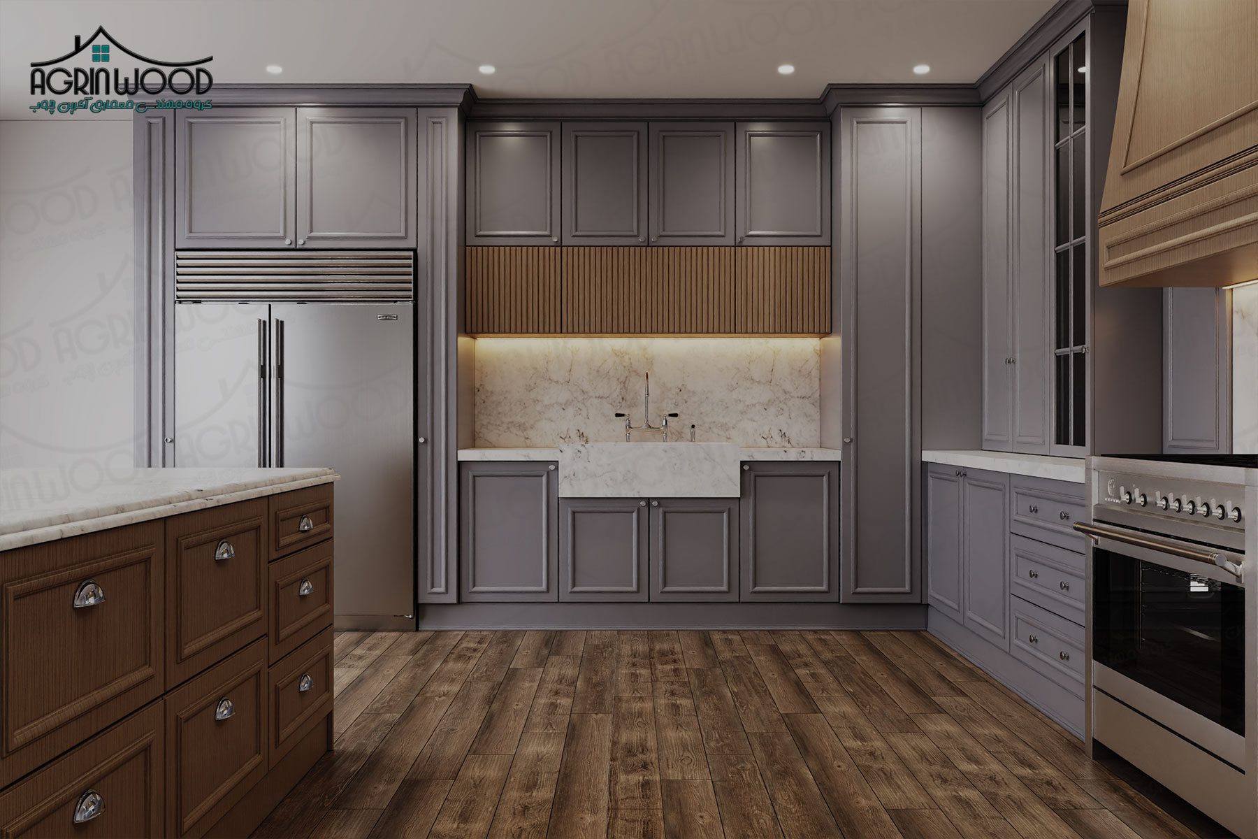 آشپزخانه جدید نئوکلاسیک ترکیبی