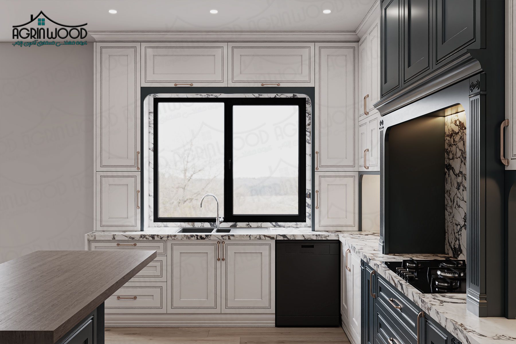 آشپزخانه جدید نئوکلاسیک دو رنگ