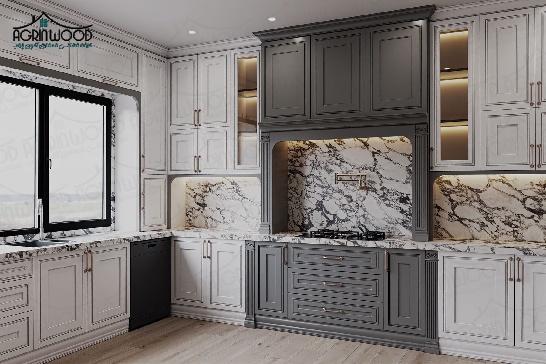 آشپزخانه جدید نئوکلاسیک طوسی