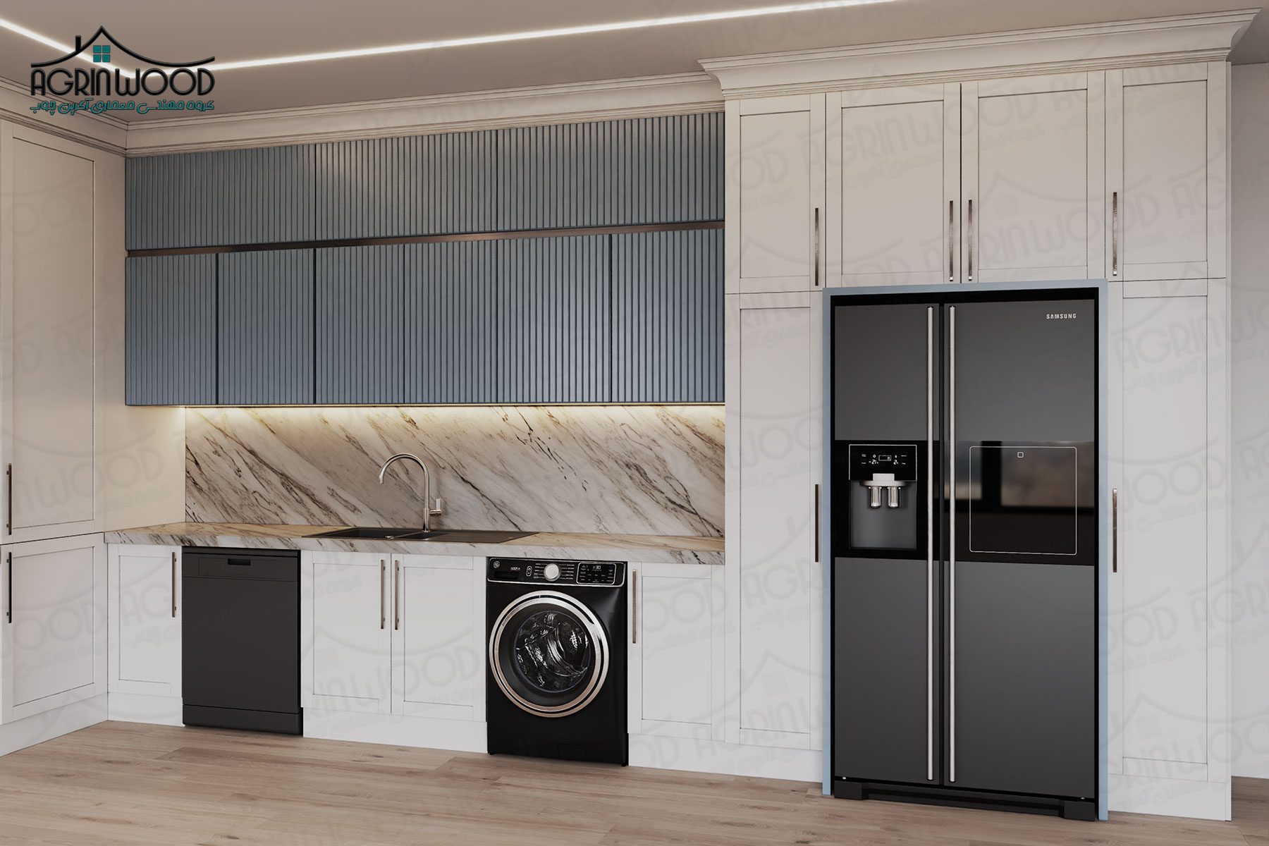 آشپزخانه جدید نئوکلاسیک ترکیبی