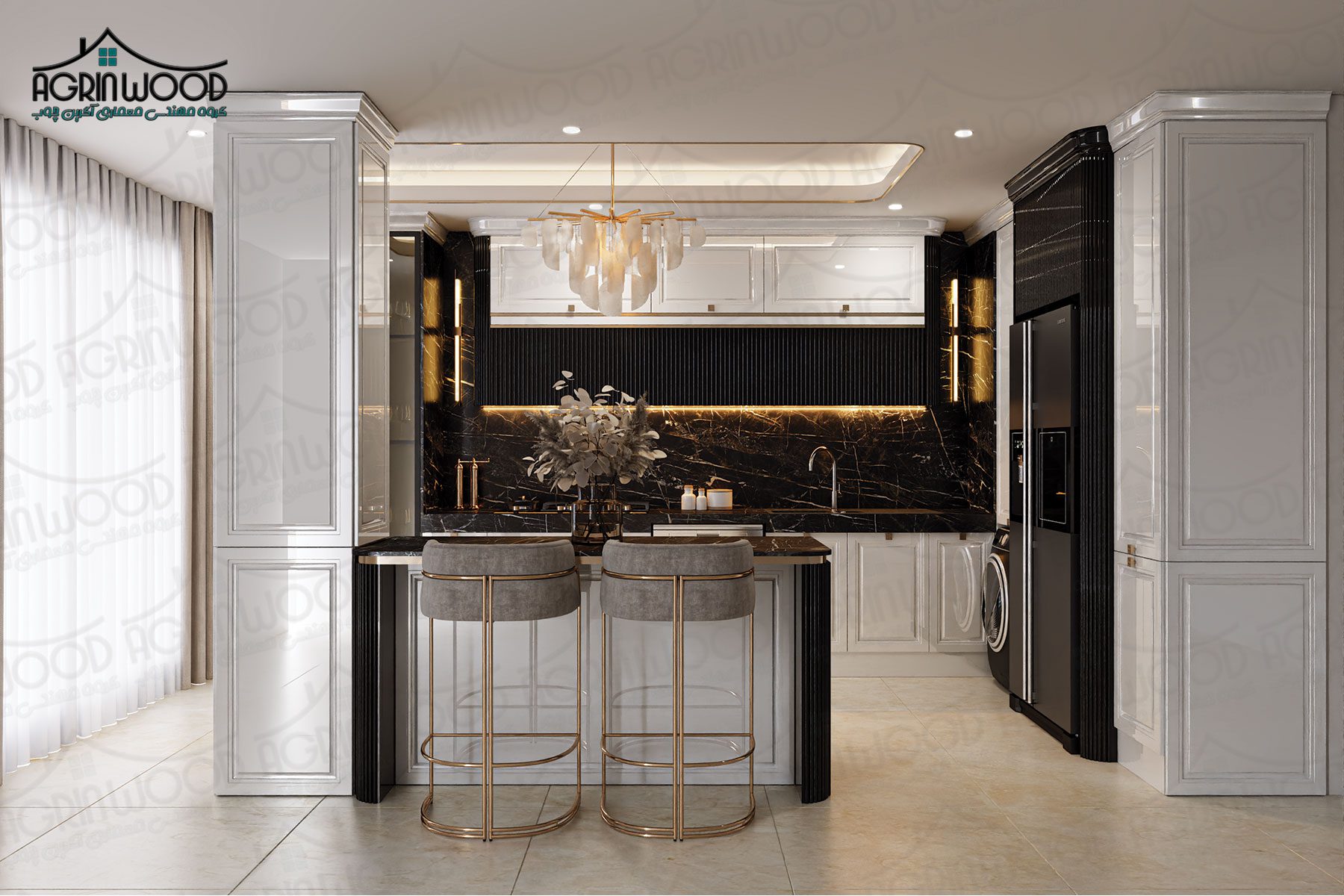 مدل کابینت آشپزخانه دو رنگ