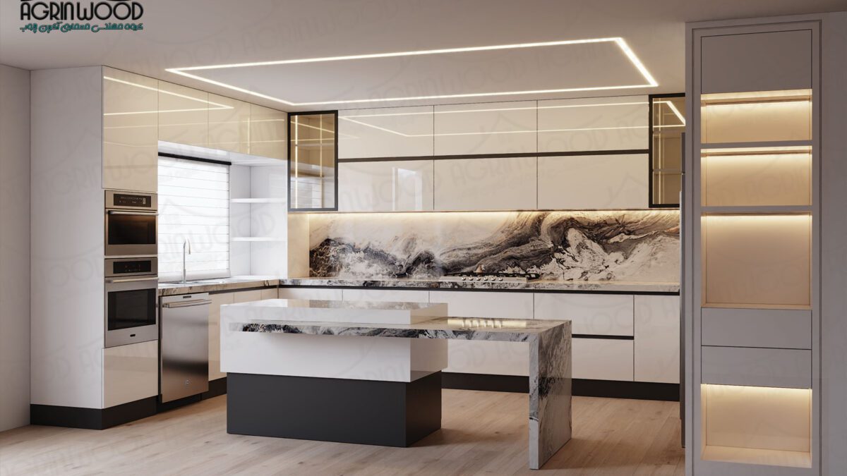 کابینت دو رنگ سفید و کرم