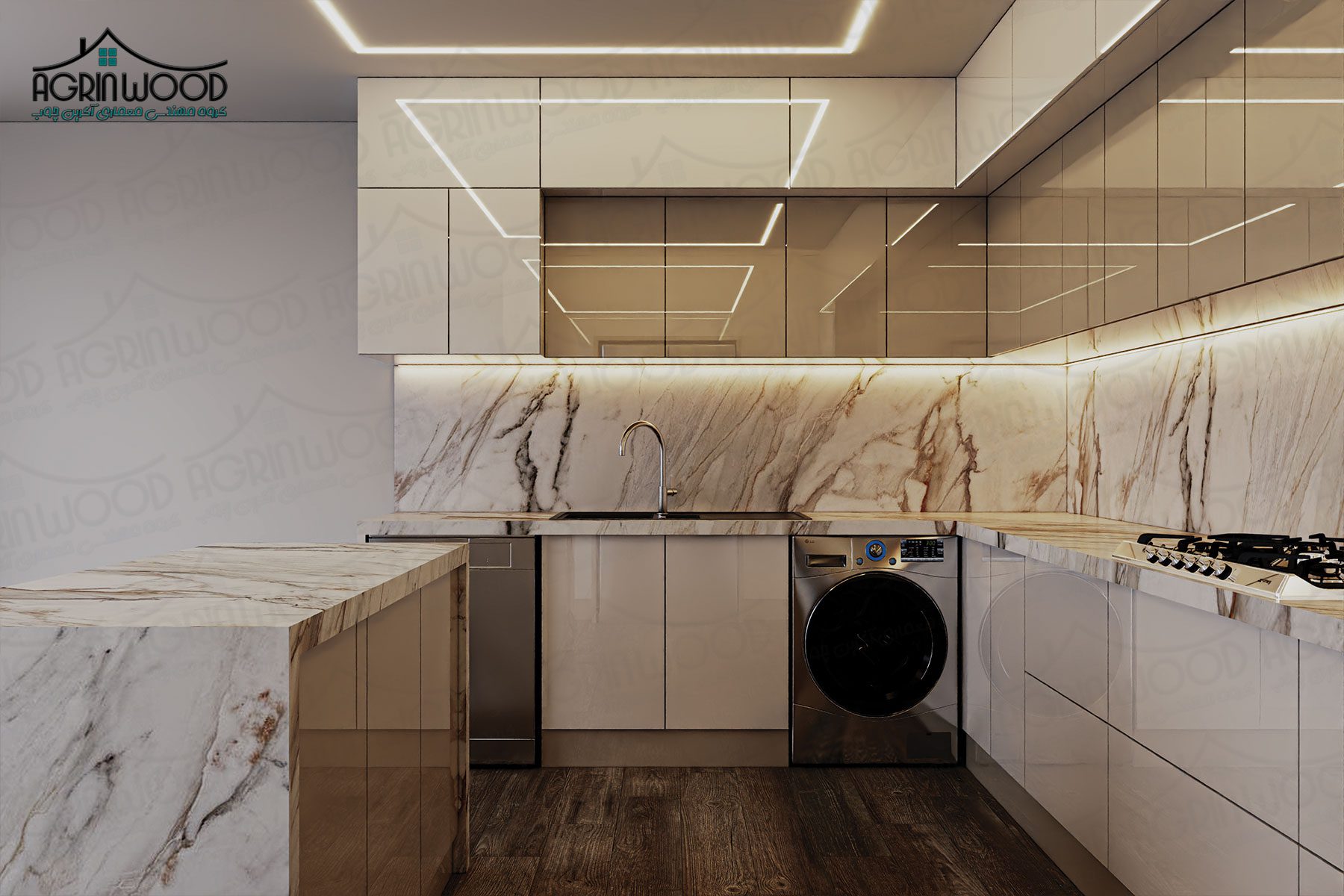 کابینت دو رنگ سفید و کرم