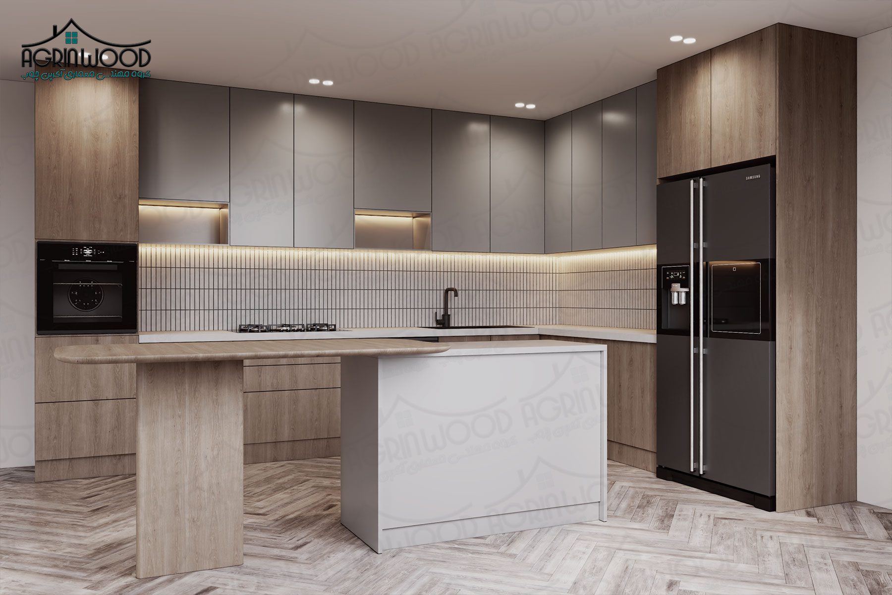 کابینت مدرن طوسی و چوب کابینت مدرن طوسی و چوب