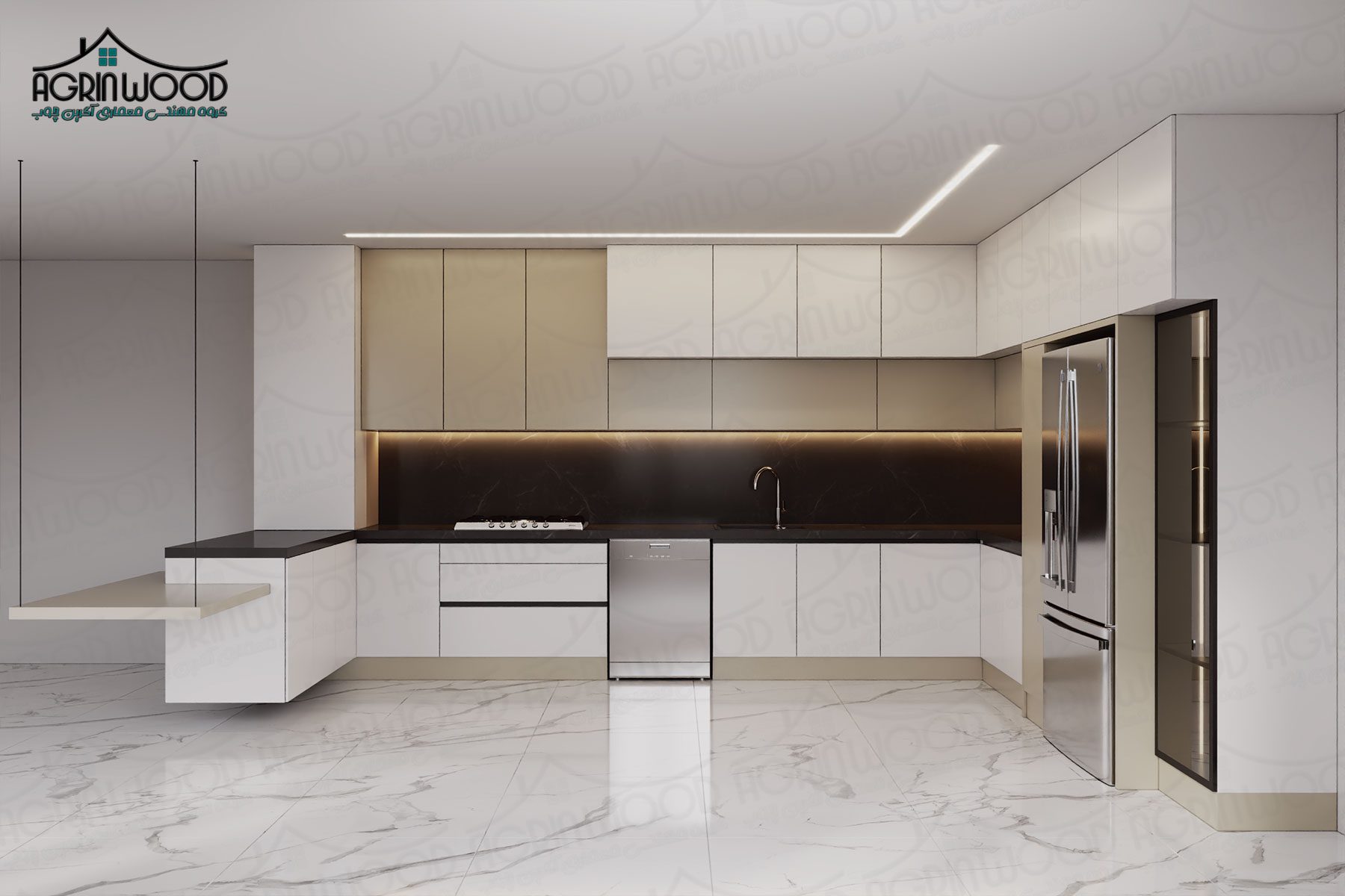 کابینت دو رنگ سفید و کرم