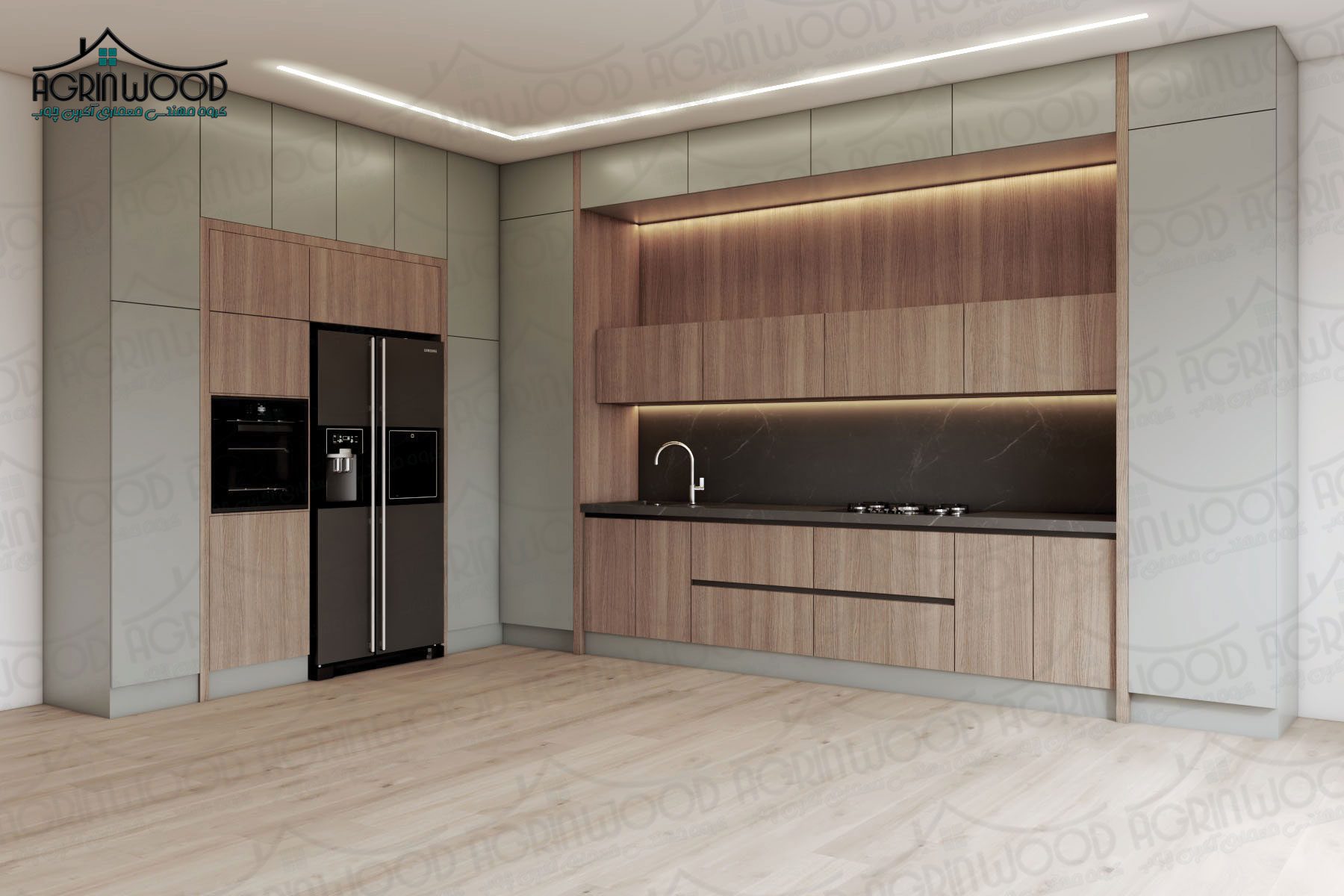 کابینت مدرن طوسی و چوب کابینت مدرن طوسی و چوب