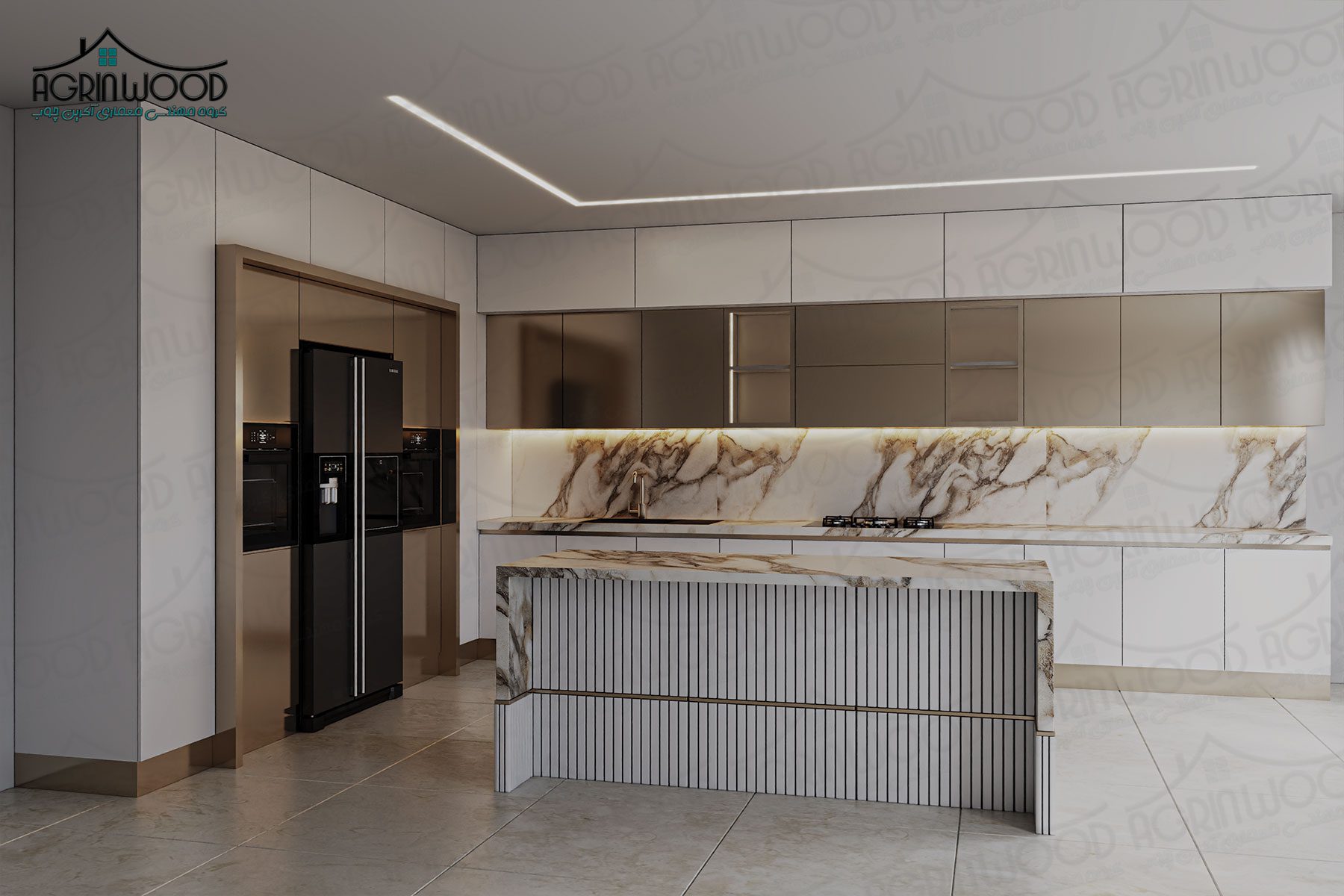 کابینت دو رنگ ام دی اف سفید طلایی