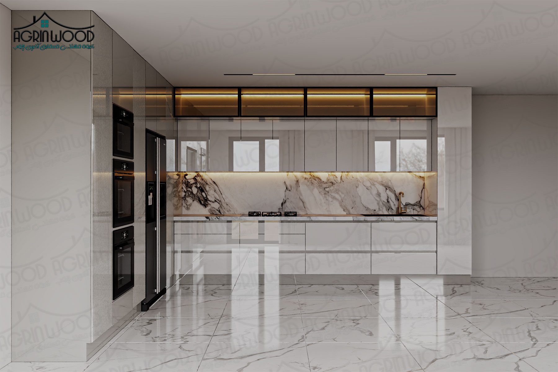 کابینت های گلاس دو رنگ سفید کرم