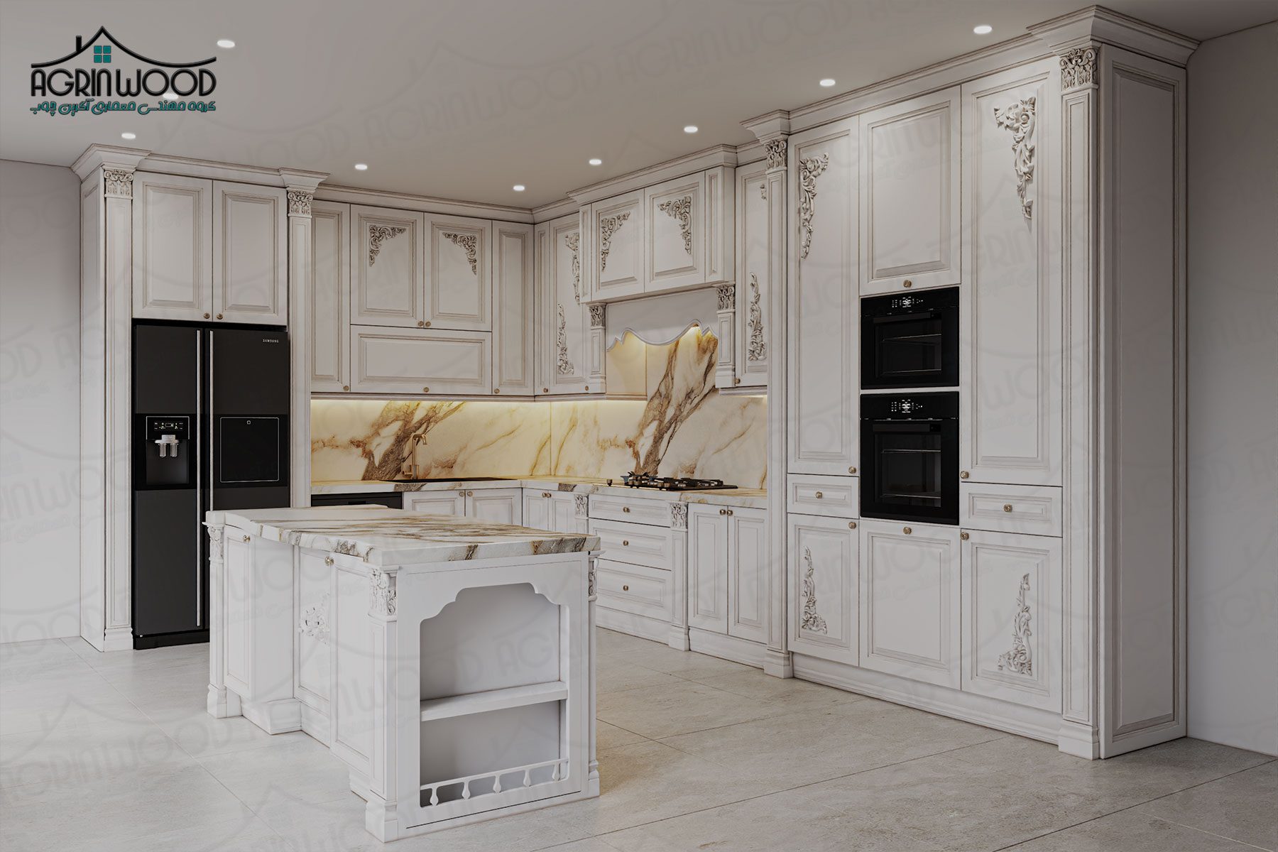 جدیدترین کابینت کلاسیک سفید طلایی