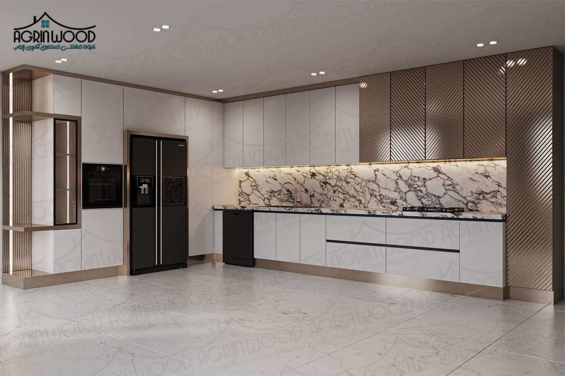 کابینت دو رنگ ام دی اف سفید طلایی