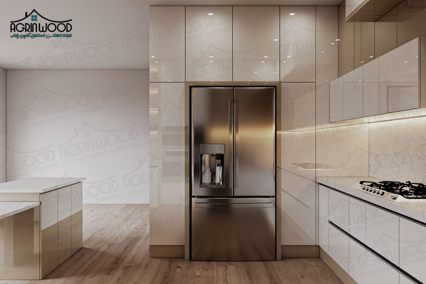 کابینت های گلاس دو رنگ سفید کرم