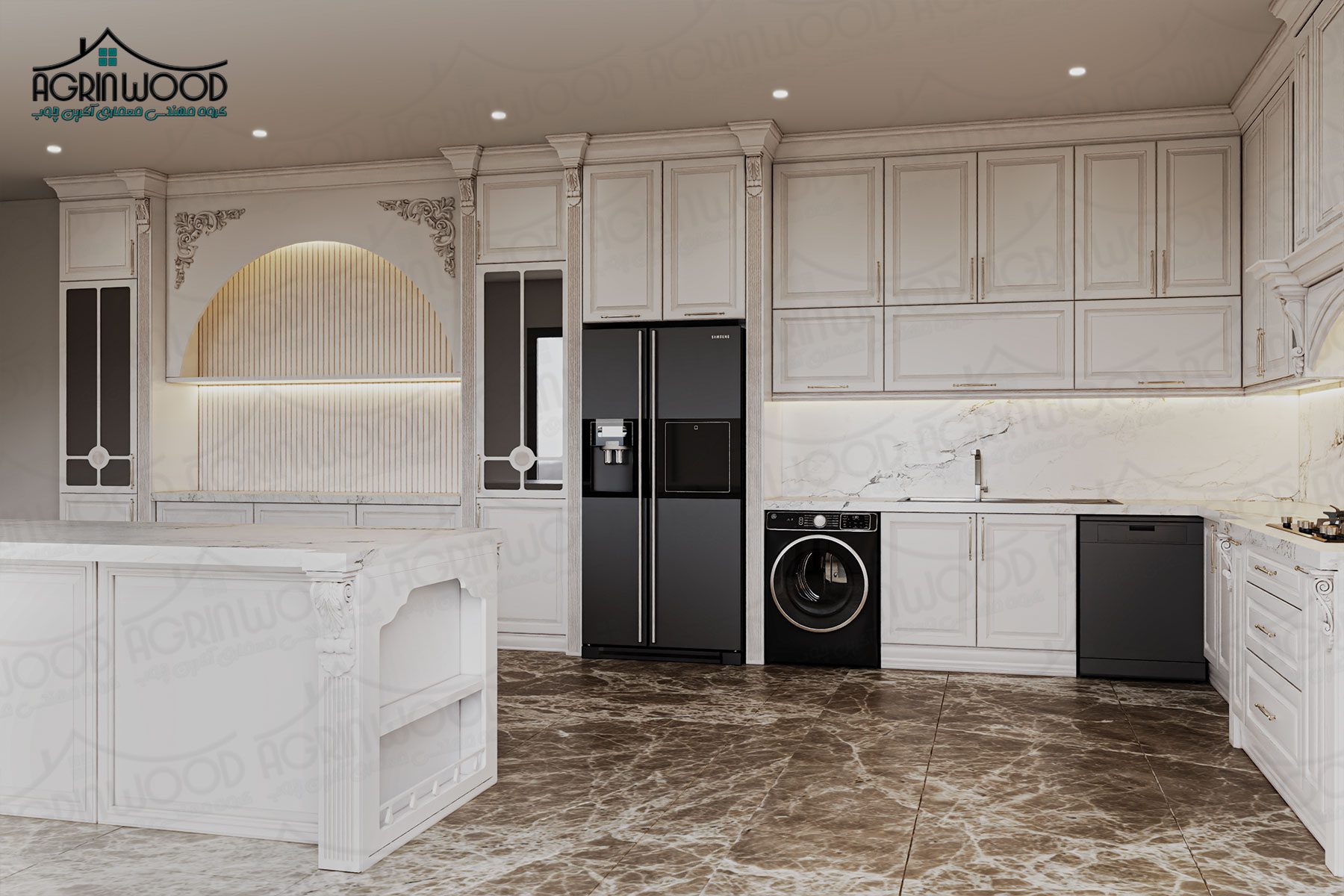 جدیدترین کابینت کلاسیک سفید طلایی