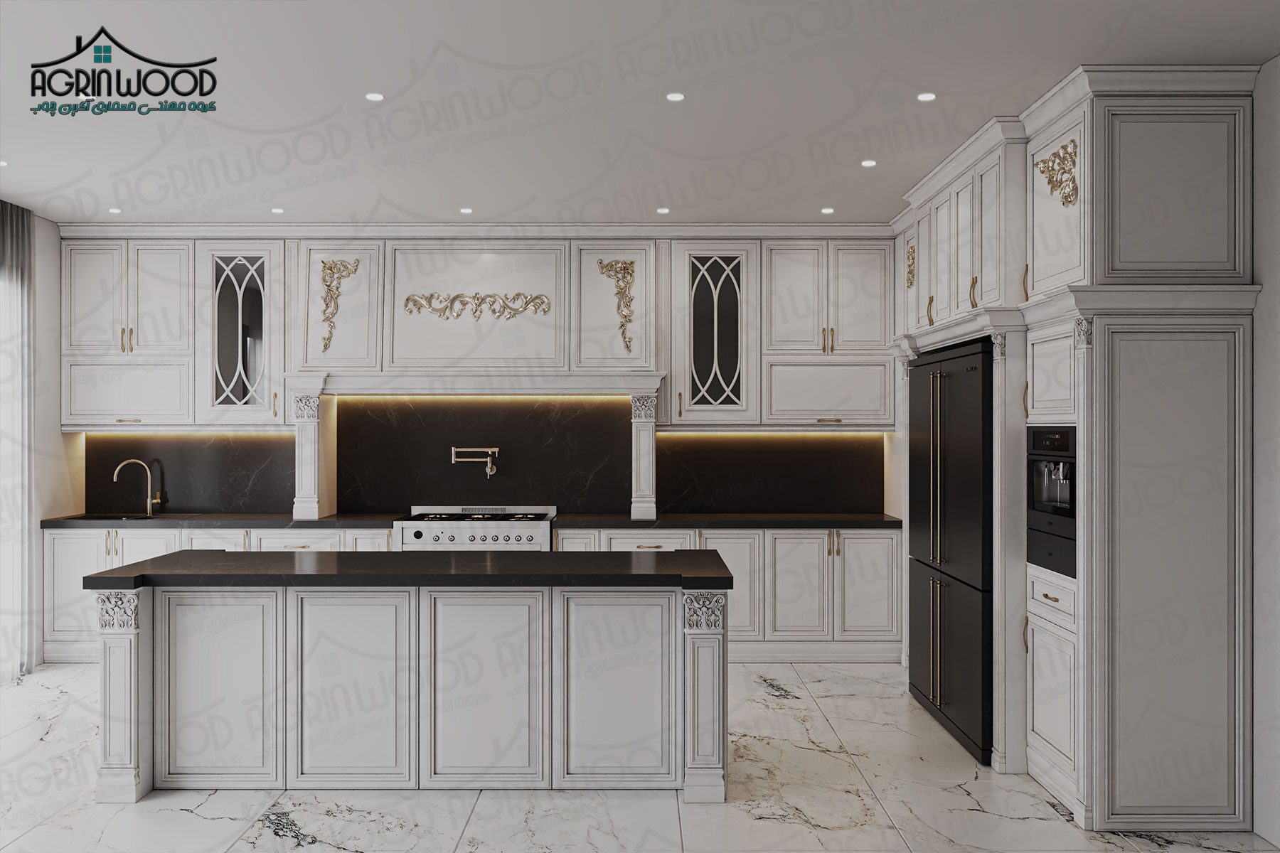 جدیدترین کابینت کلاسیک سفید طلایی