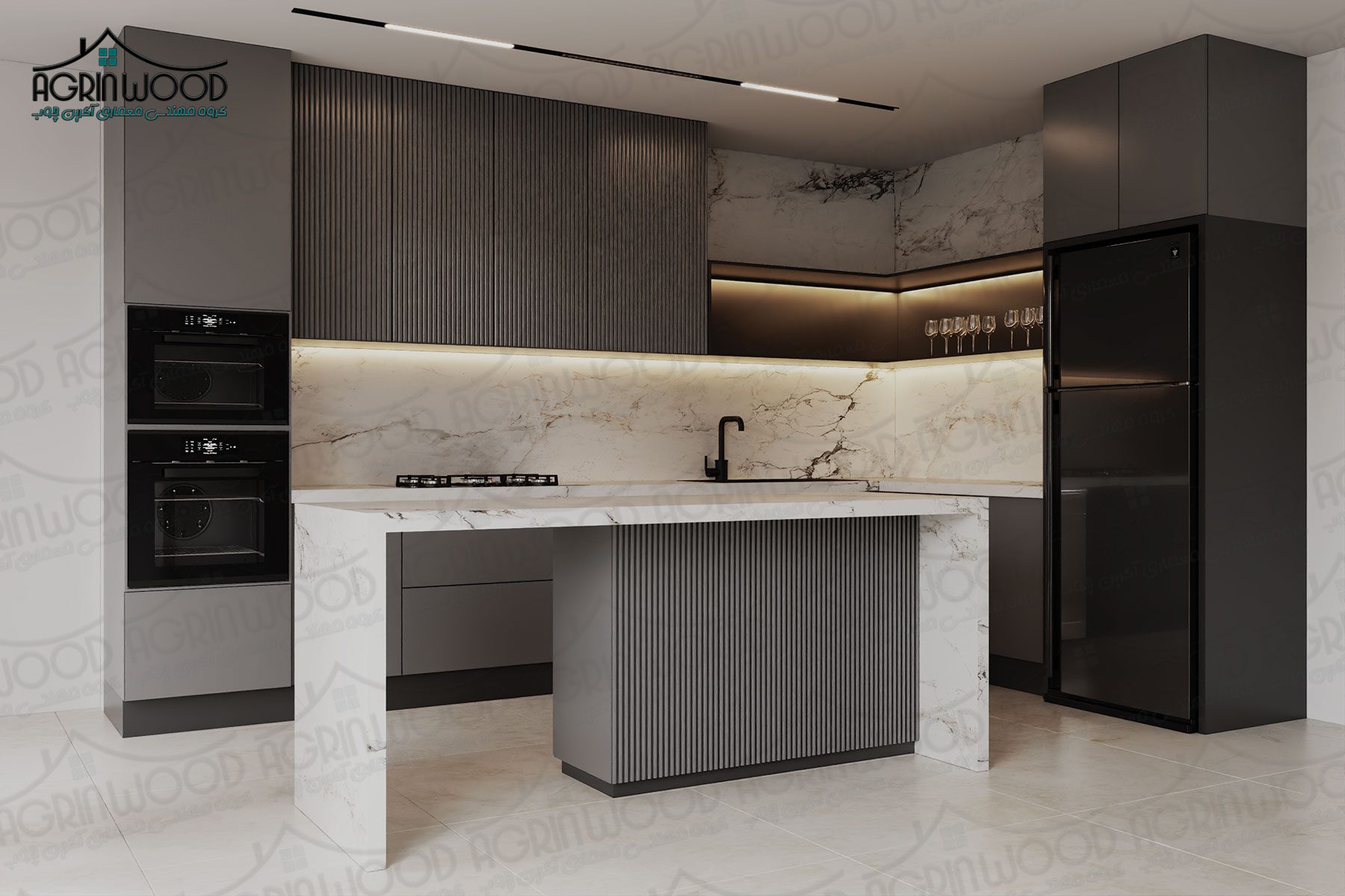 مدل کابینت ام دی اف سفید طوسی