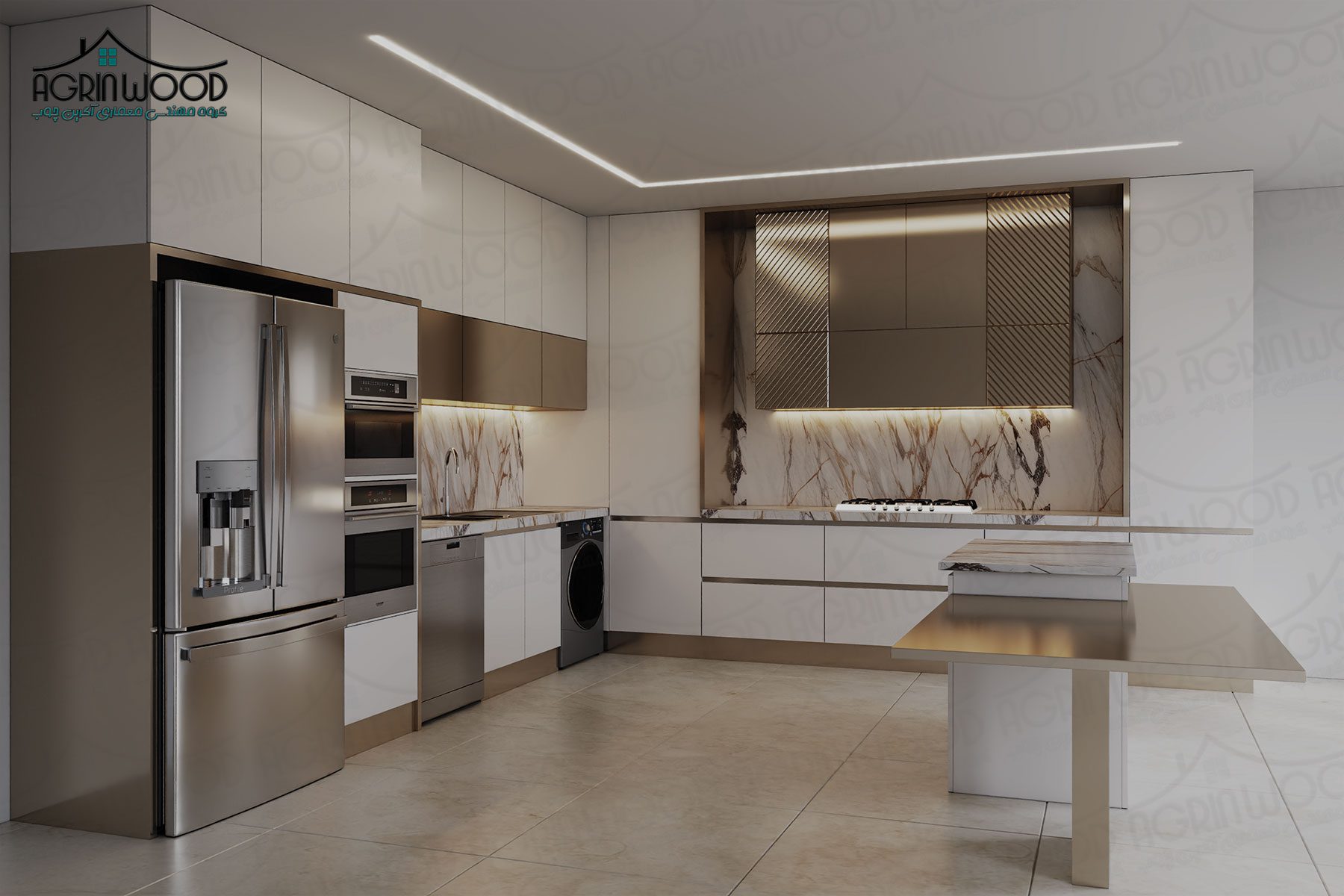 کابینت دو رنگ ام دی اف سفید طلایی