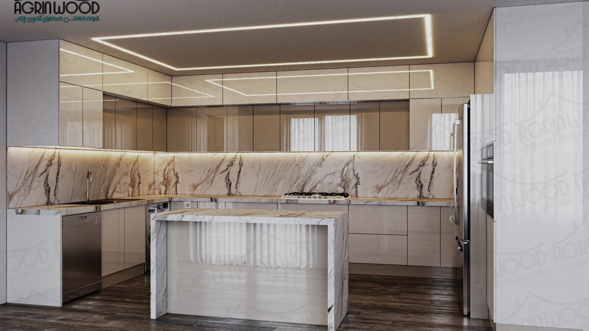 کابینت های گلاس دو رنگ سفید کرم