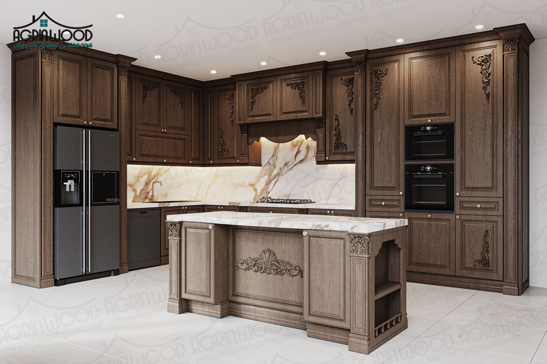کابینت آشپزخانه تمام چوب