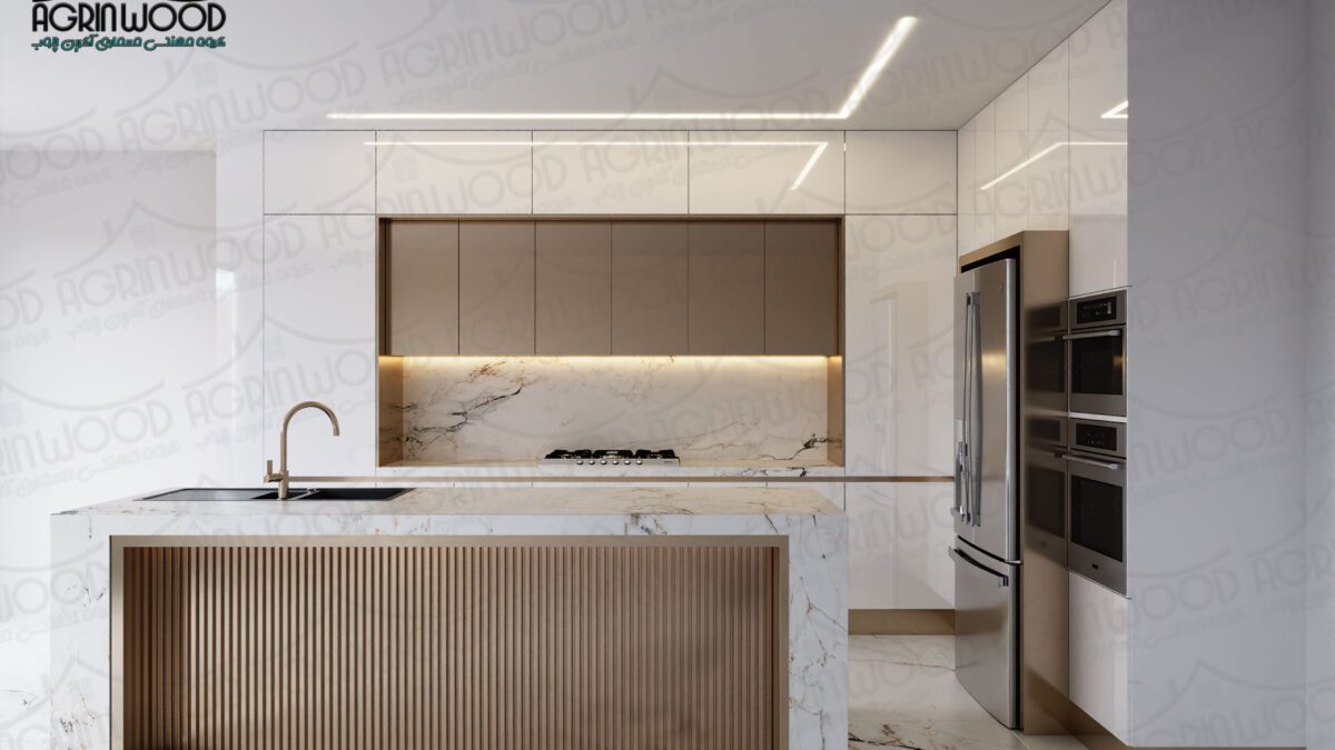 مدل کابینت های گلاس سفید طلایی