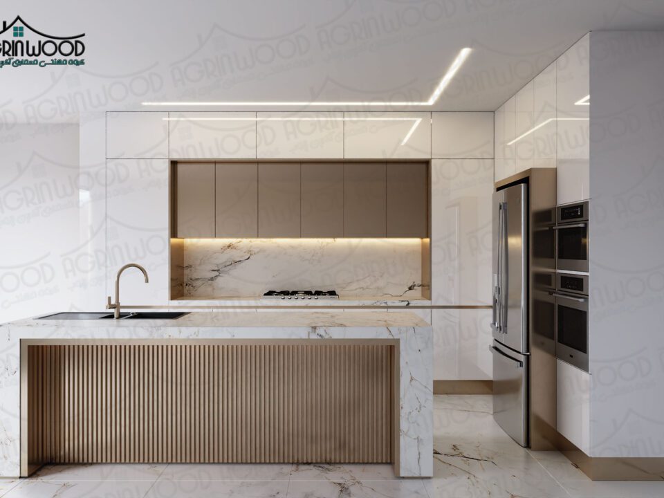 مدل کابینت های گلاس سفید طلایی