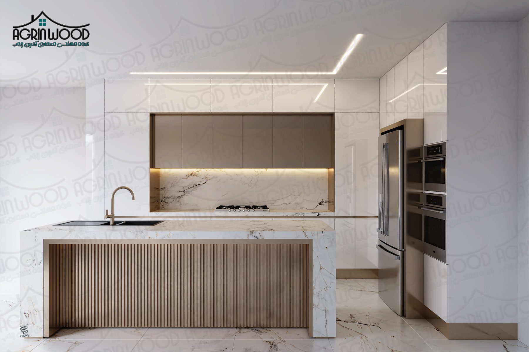 مدل کابینت های گلاس سفید طلایی