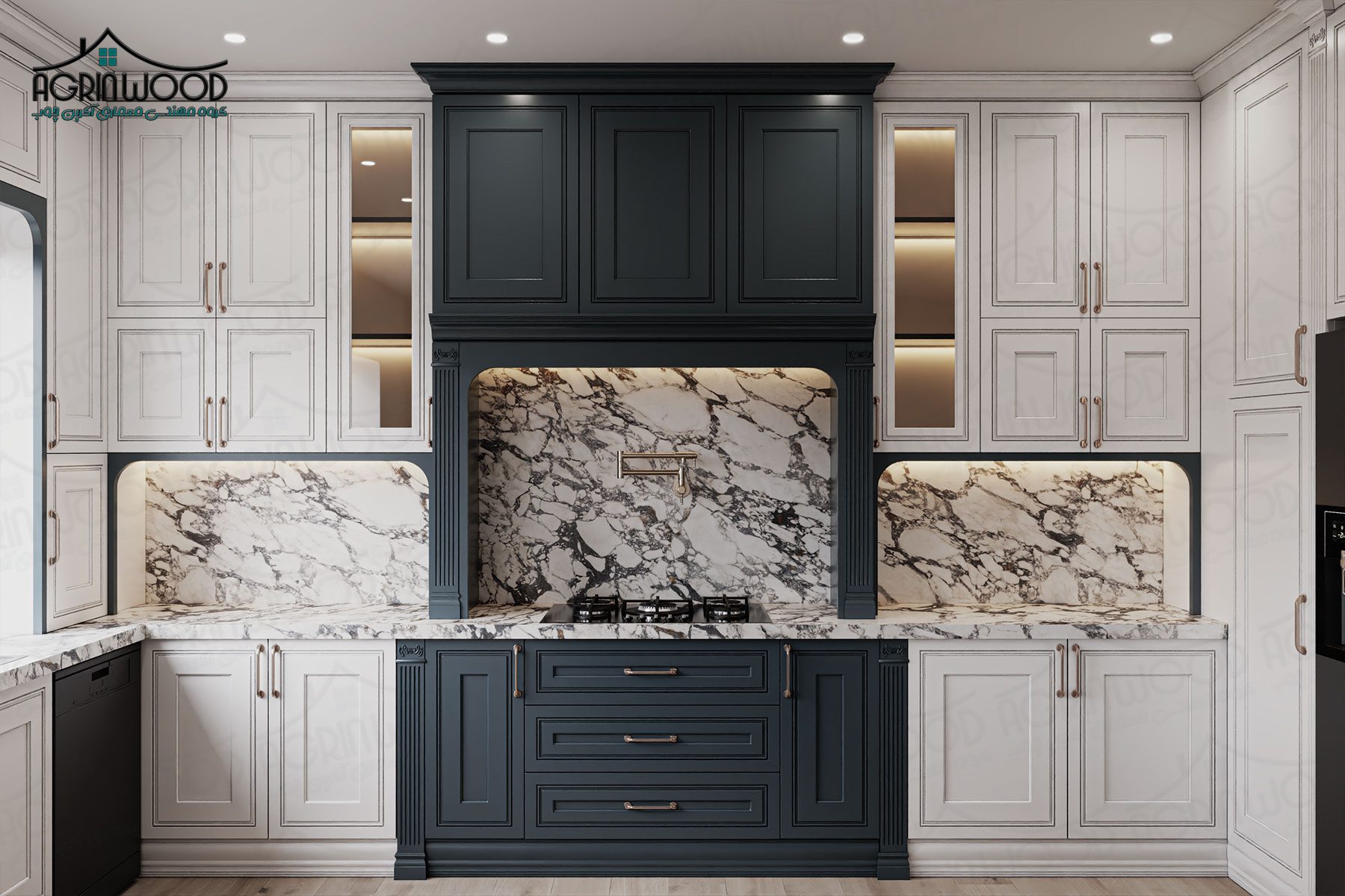 بهترین کابینت نئوکلاسیک دو رنگ