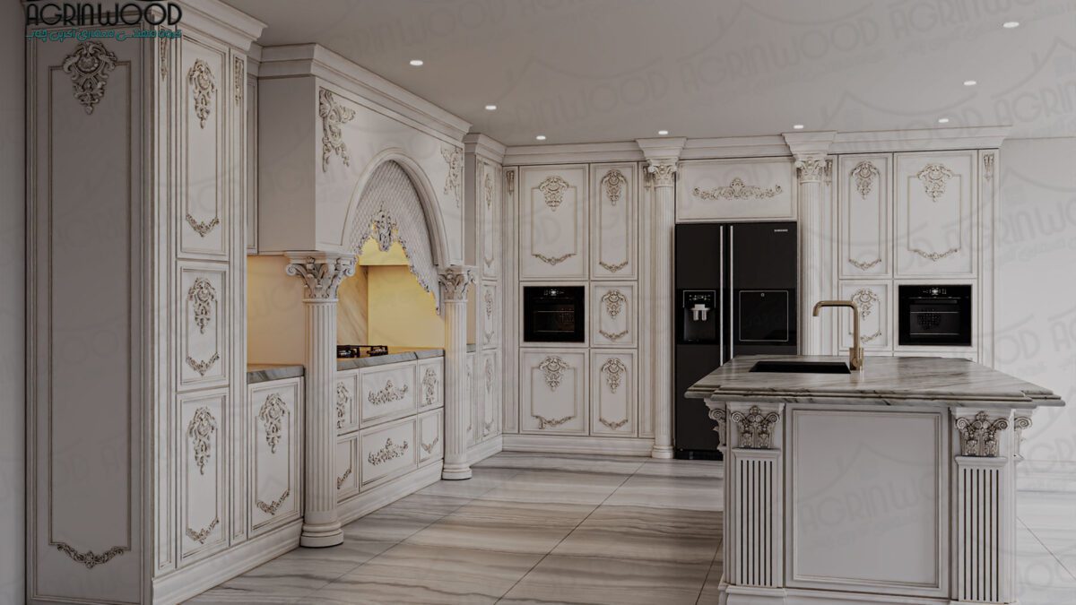 کابینت سفید ممبران با روکش چوب