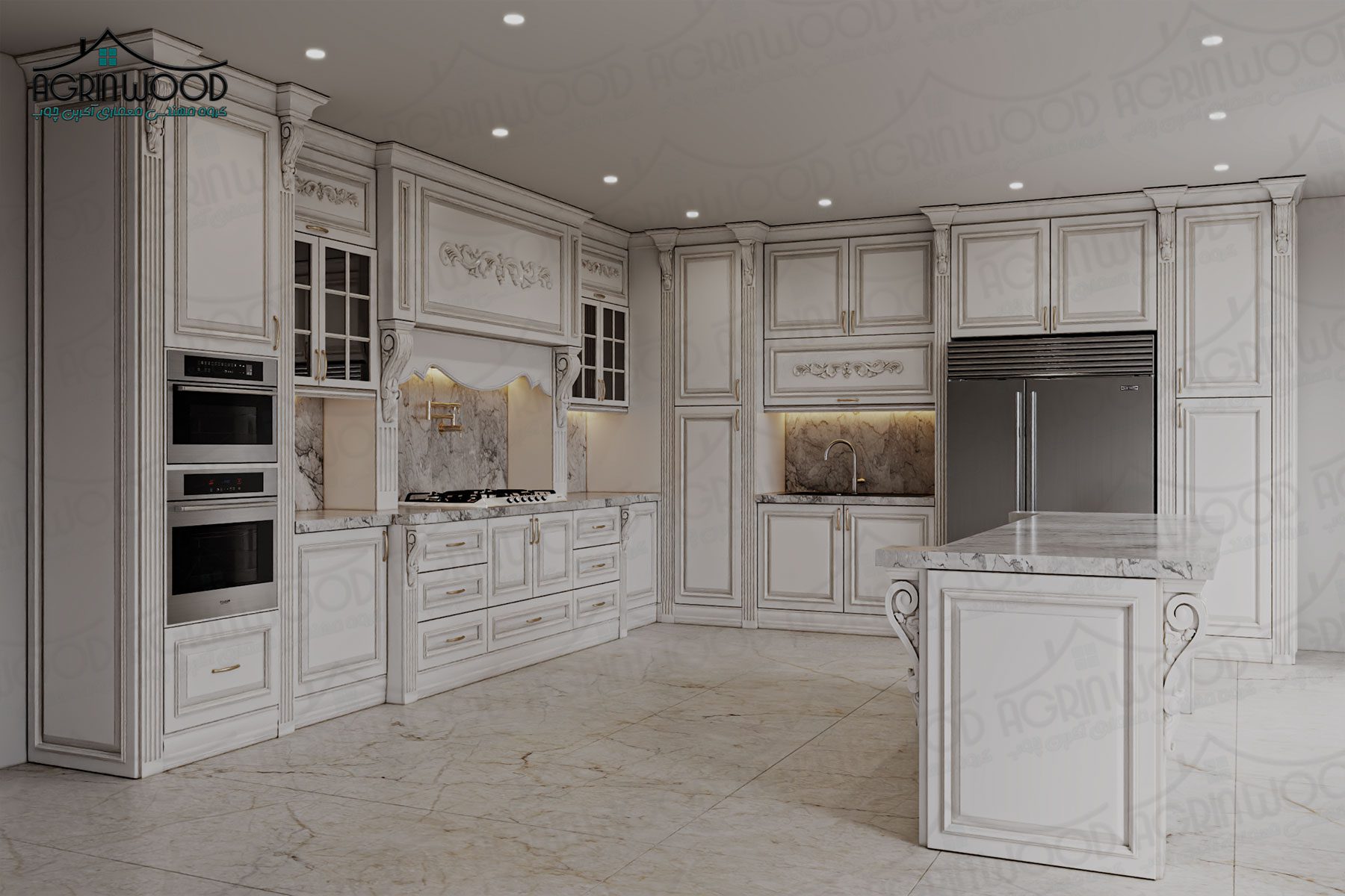 کابینت سفید ممبران با روکش چوب