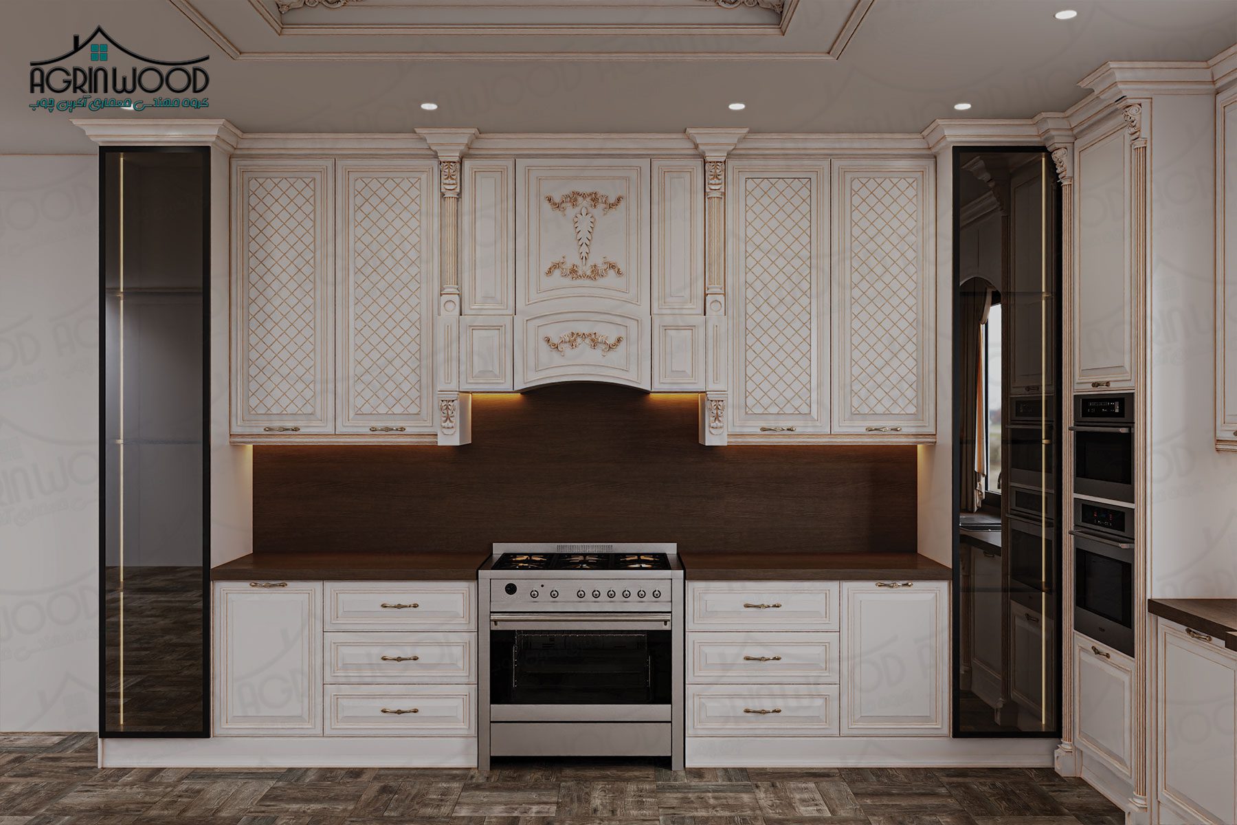 کابینت سفید ممبران با روکش چوب