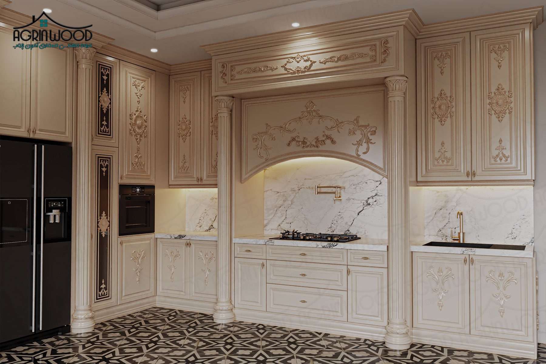کابینت روکش چوب طرحدار