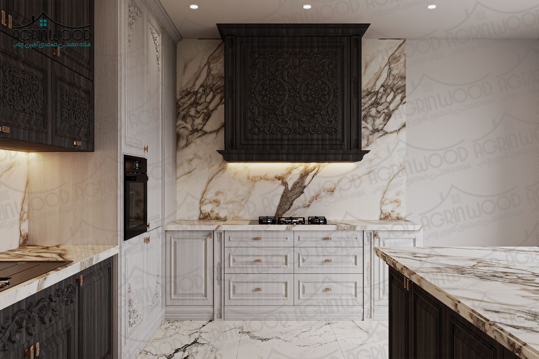 کابینت کلاسیک ترکیبی و دو رنگ