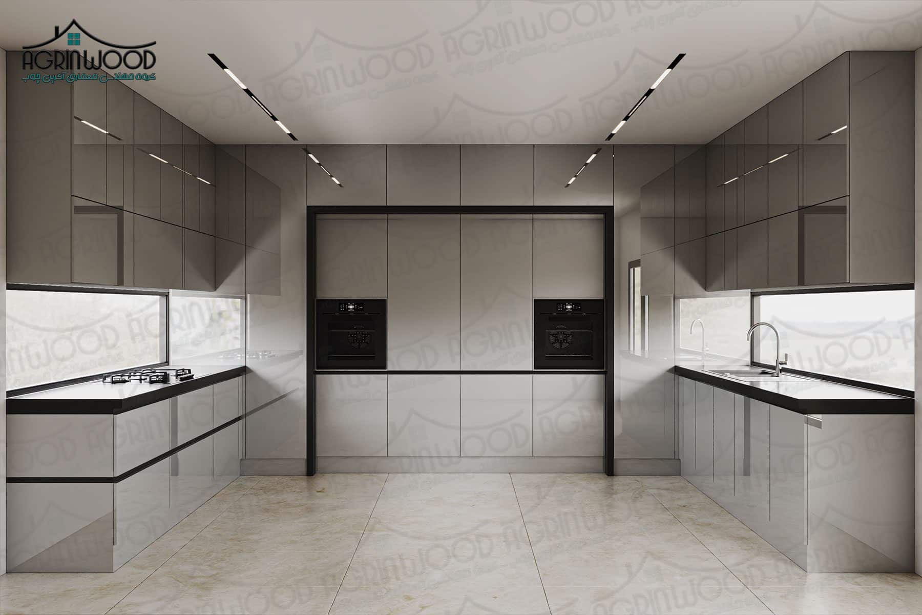 کابینت های‌گلاس درخشش لوکس در آشپزخانه