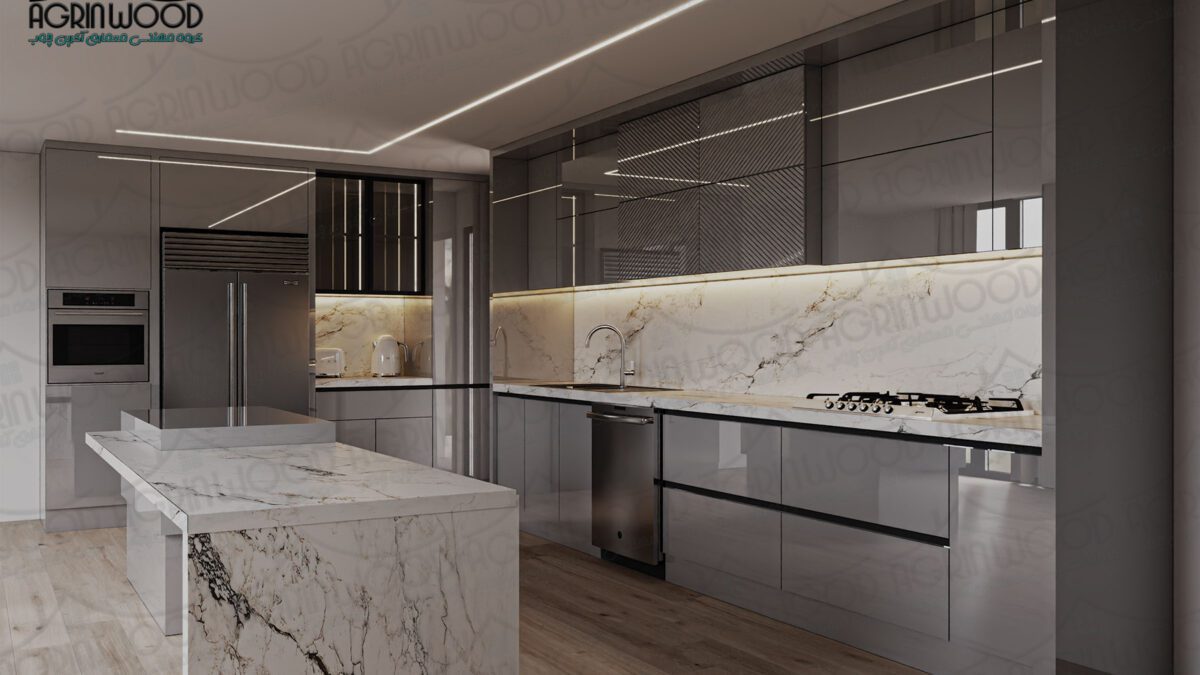 کابینت های‌گلاس درخشش لوکس در آشپزخانه