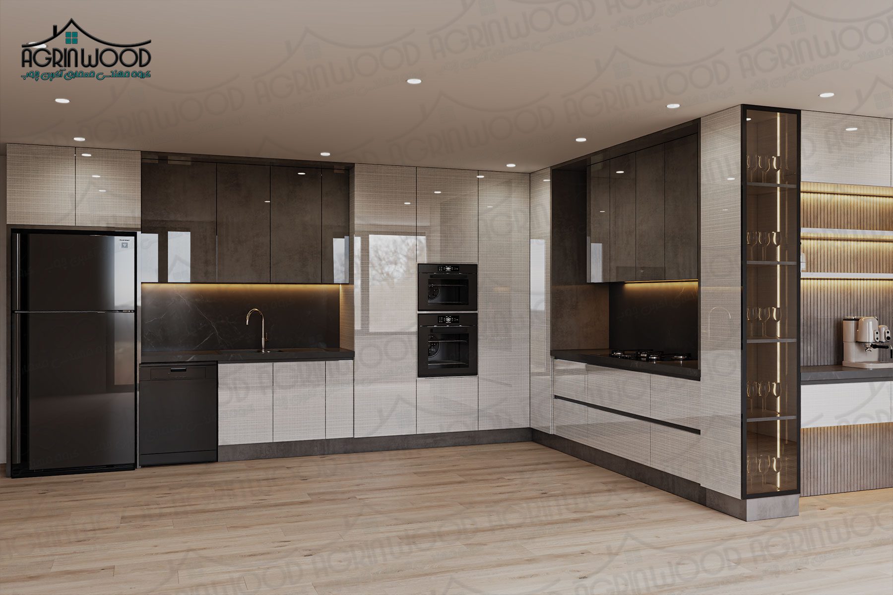 کابینت طرحدار دو رنگ کابینت طرحدار دو رنگ