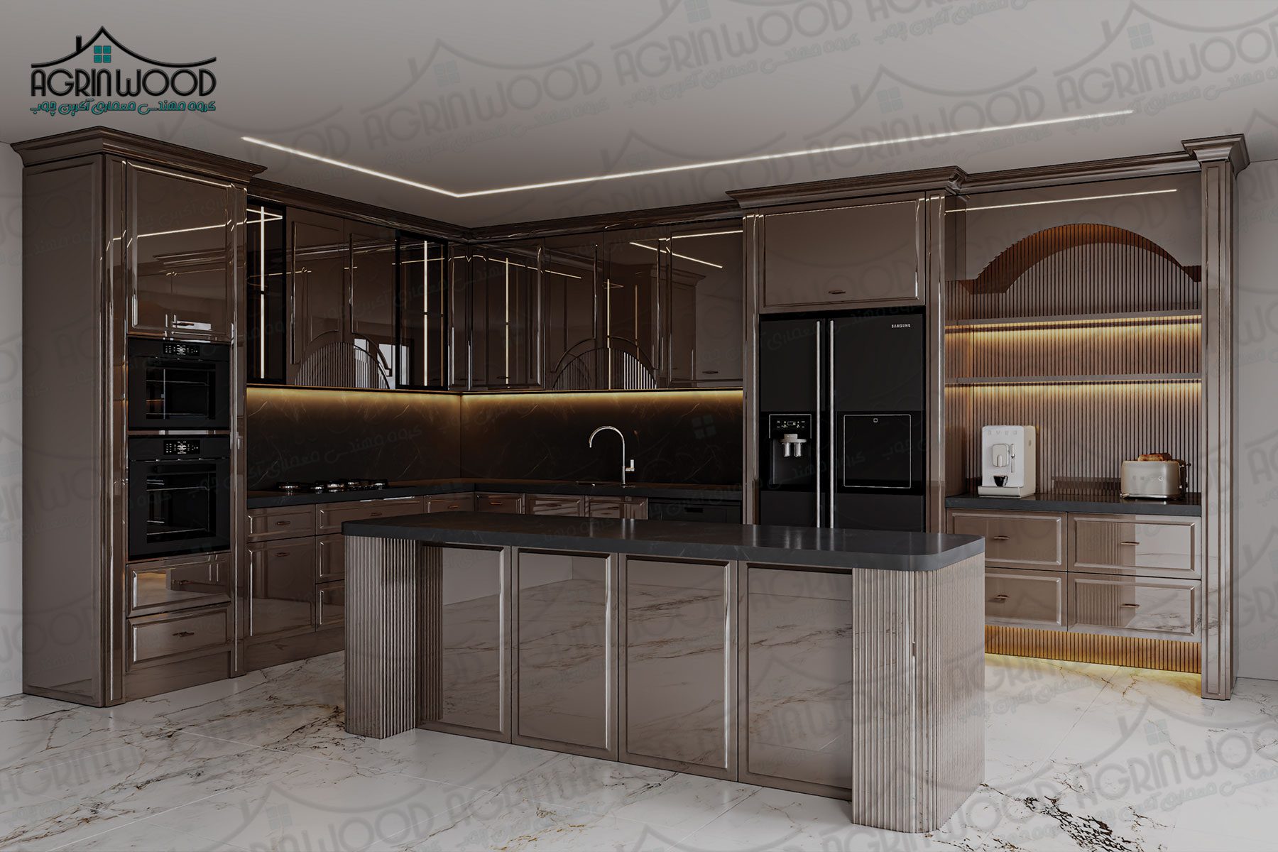 کابینت کرم قهوه ای نئوکلاسیک کابینت کرم قهوه ای نئوکلاسیک