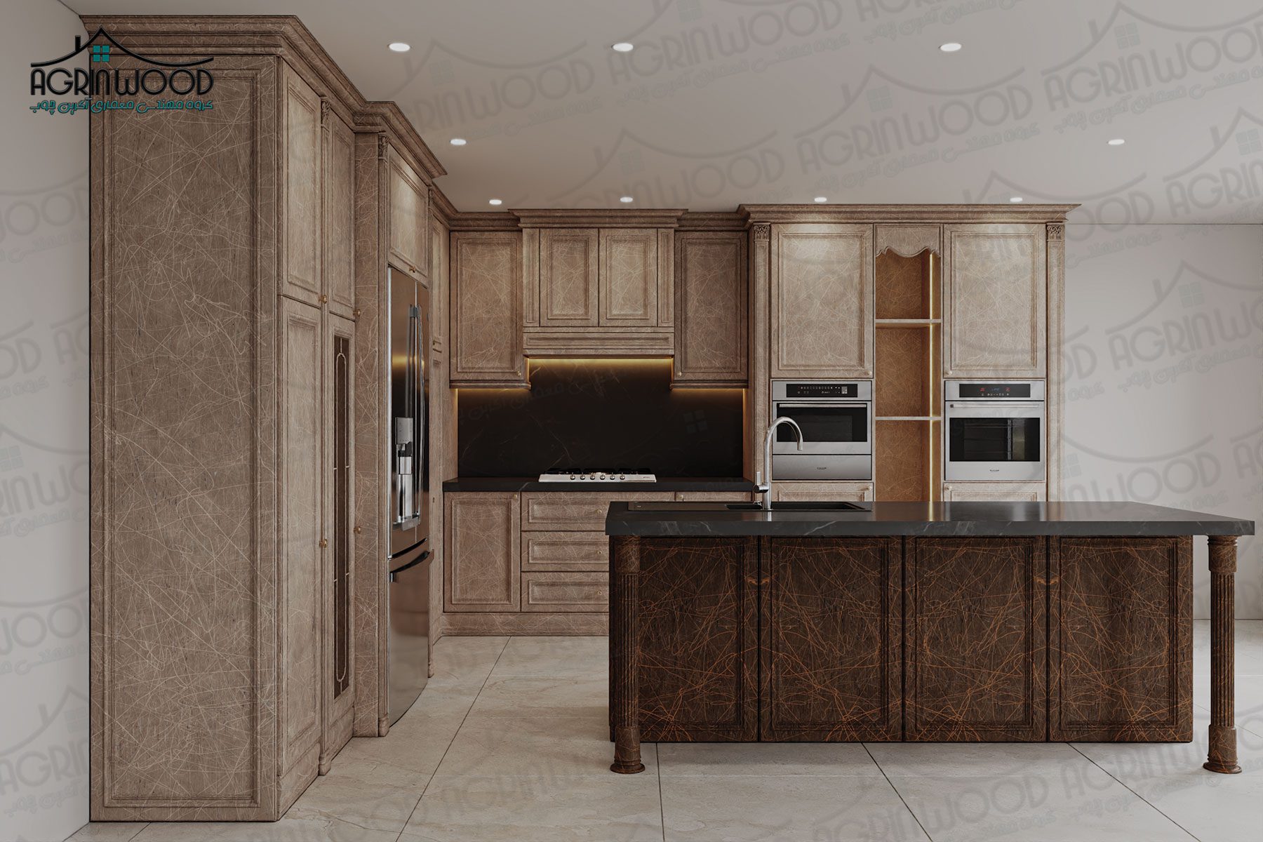 کابینت کرم قهوه ای کلاسیک کابینت کرم قهوه ای کلاسیک